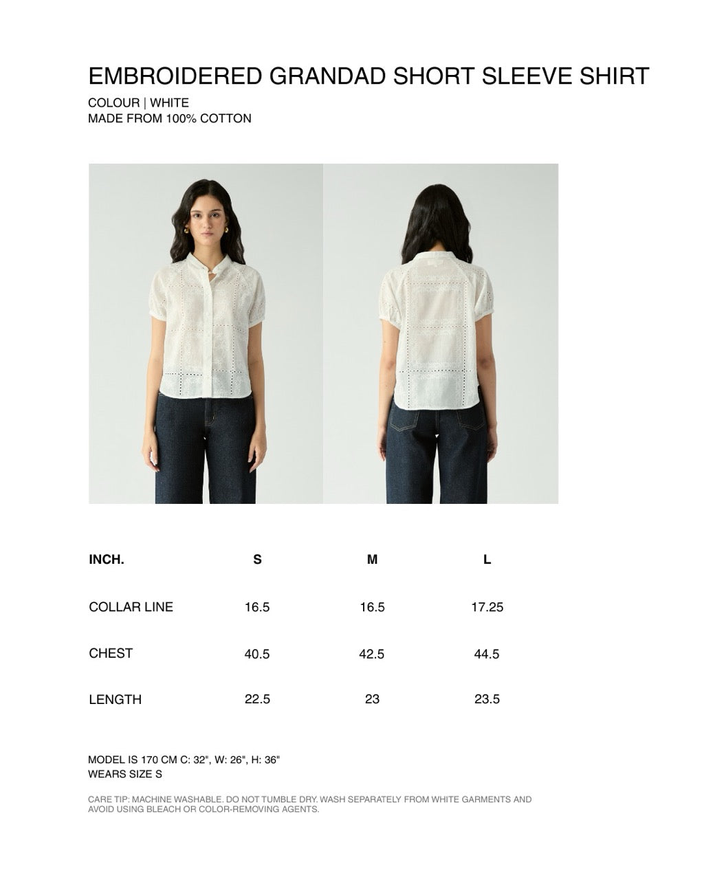 Le soleil d'ete - Grandad Embroidered Short Sleeve Shirt in White