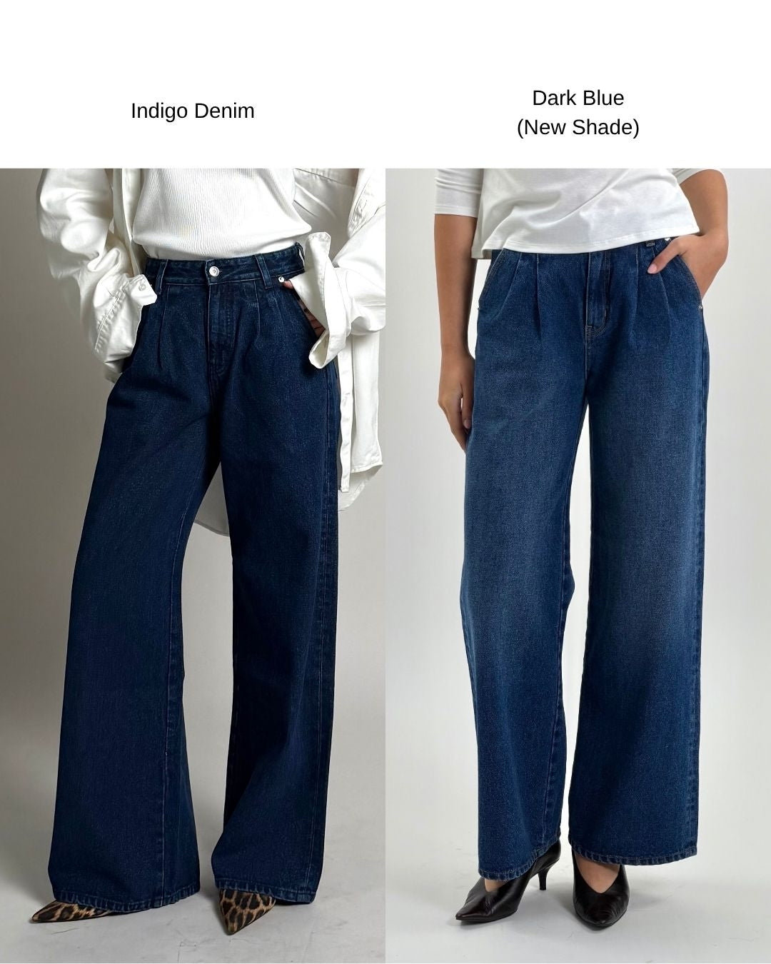 July Drop - Tailored Double Pleated Jeans in Dark Blue