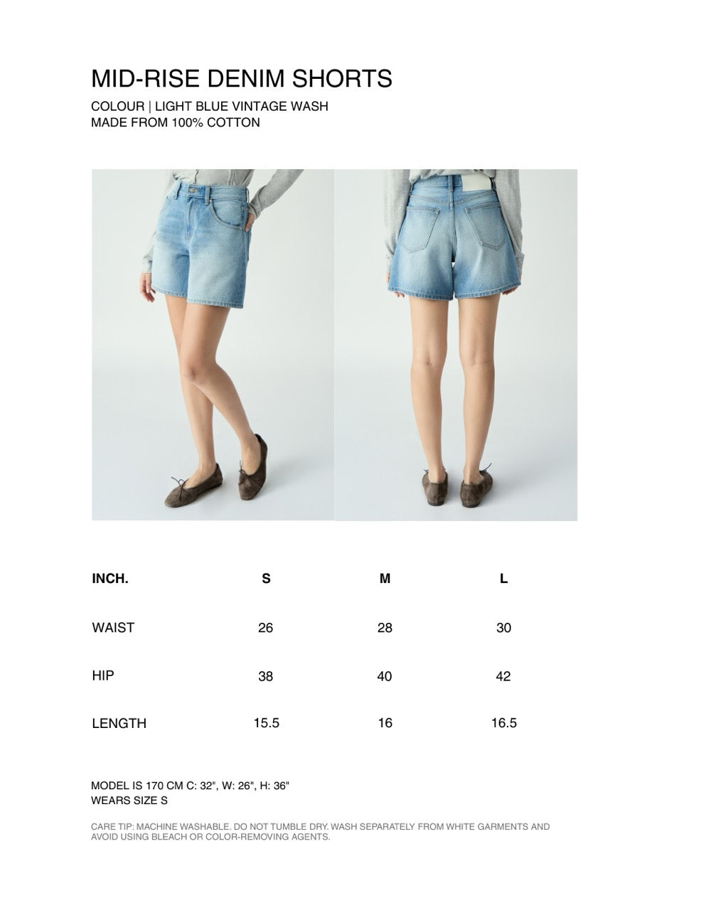 Fleurs et Printemps - Mid-Rise Denim Shorts in Light Blue Vintage Wash