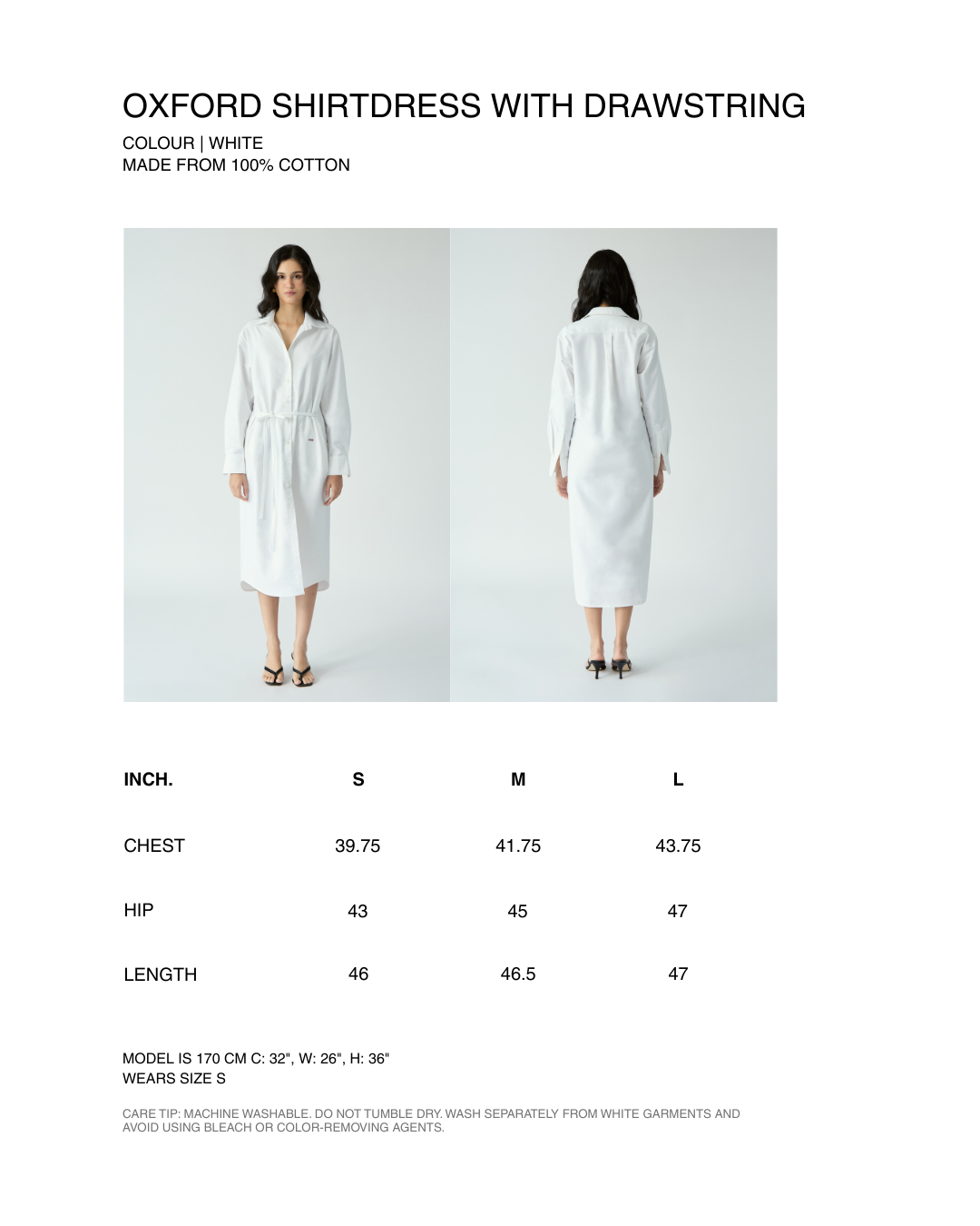 Le soleil d'ete - Oxford Shirtdress with Drawstring in White