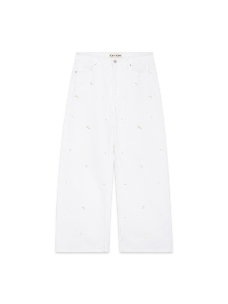 AMR 90s Baggy Jeans Pearl Hand Embroidery in White