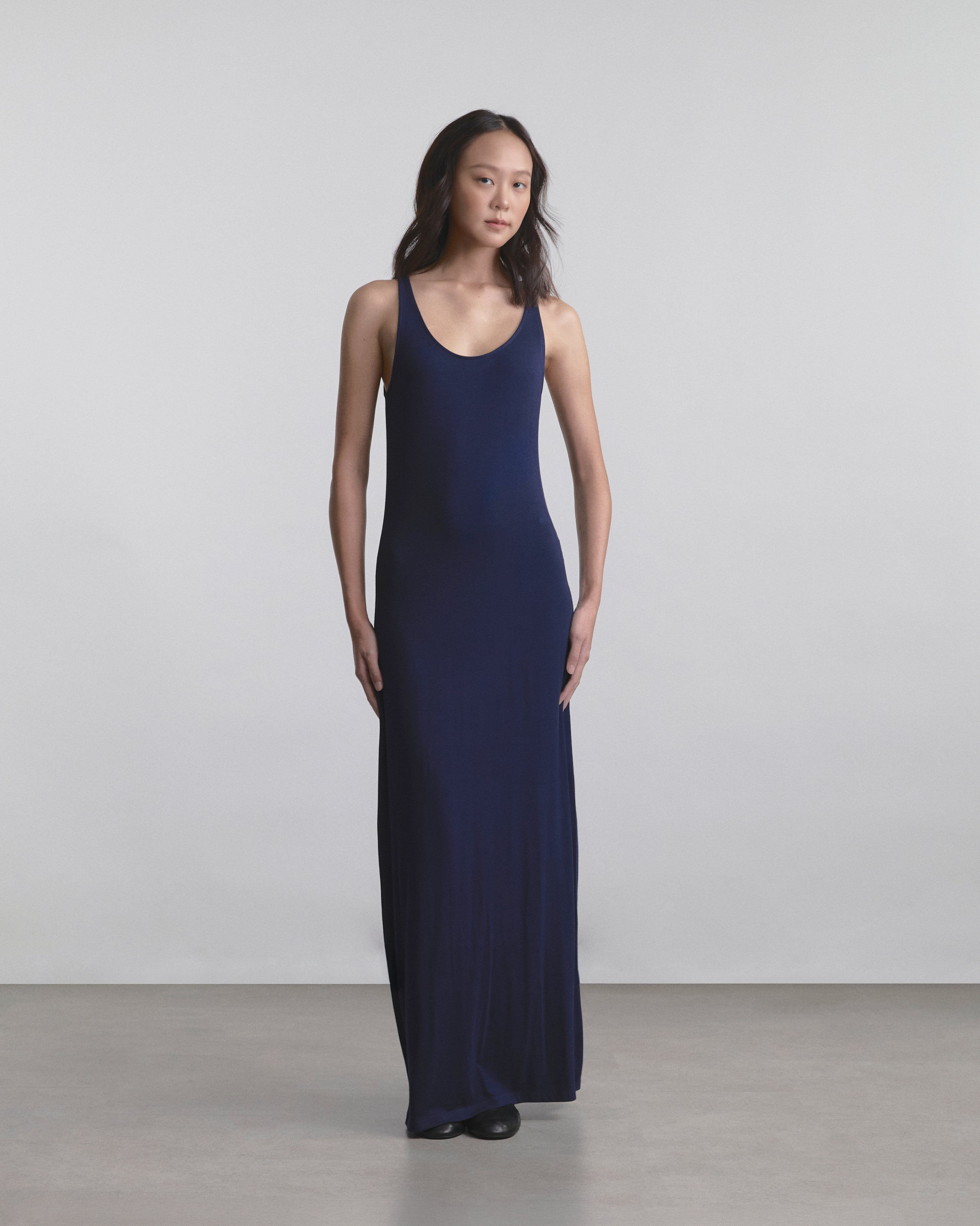 Wardrobe I - AMR Cotton Rayon Maxi Dress in Navy Blue