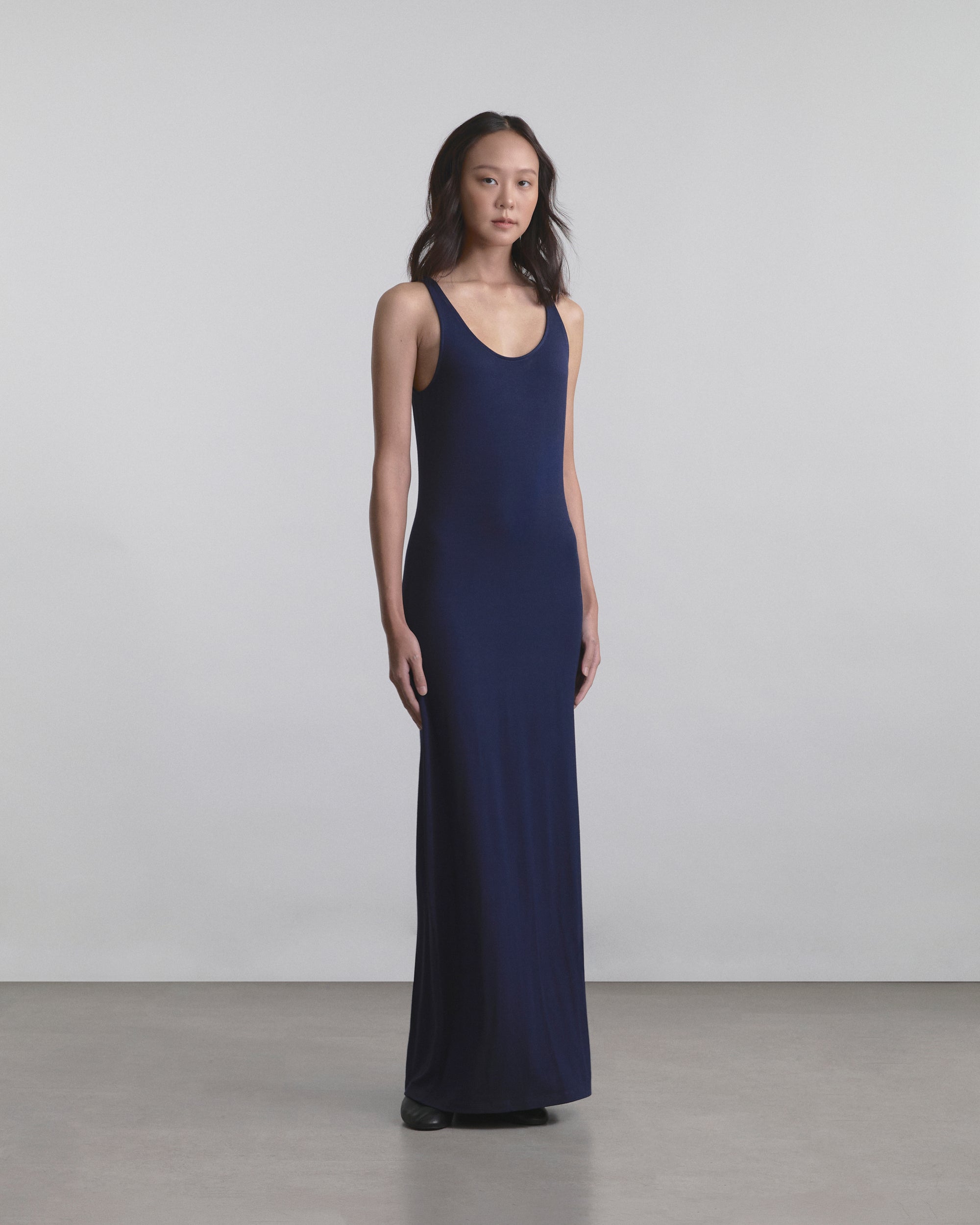 Wardrobe I - AMR Cotton Rayon Maxi Dress in Navy Blue