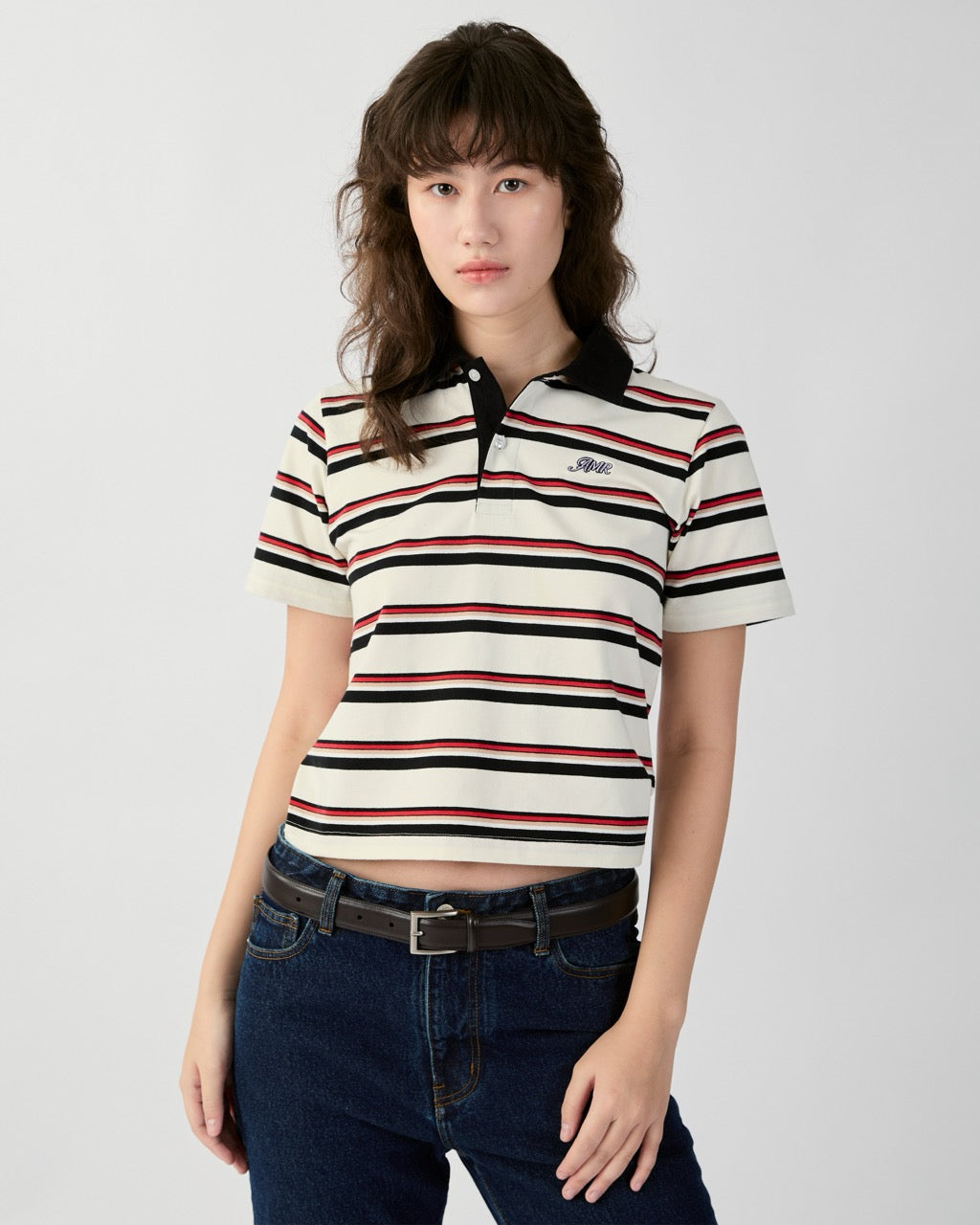 En Couleurs - AMR Regular Fit Polo Top in Ivory Burgundy Stirpe