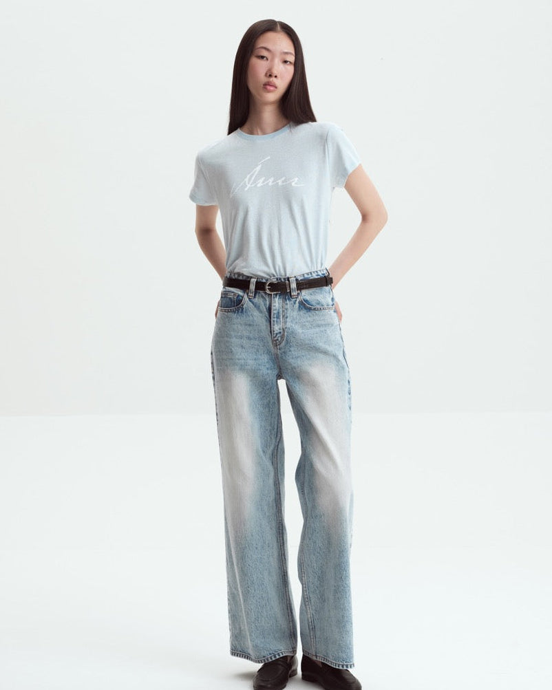 The Bleu Standard - AMR Hand Writing Logo Hemp Slim-fit T-Shirt in Baby Blue