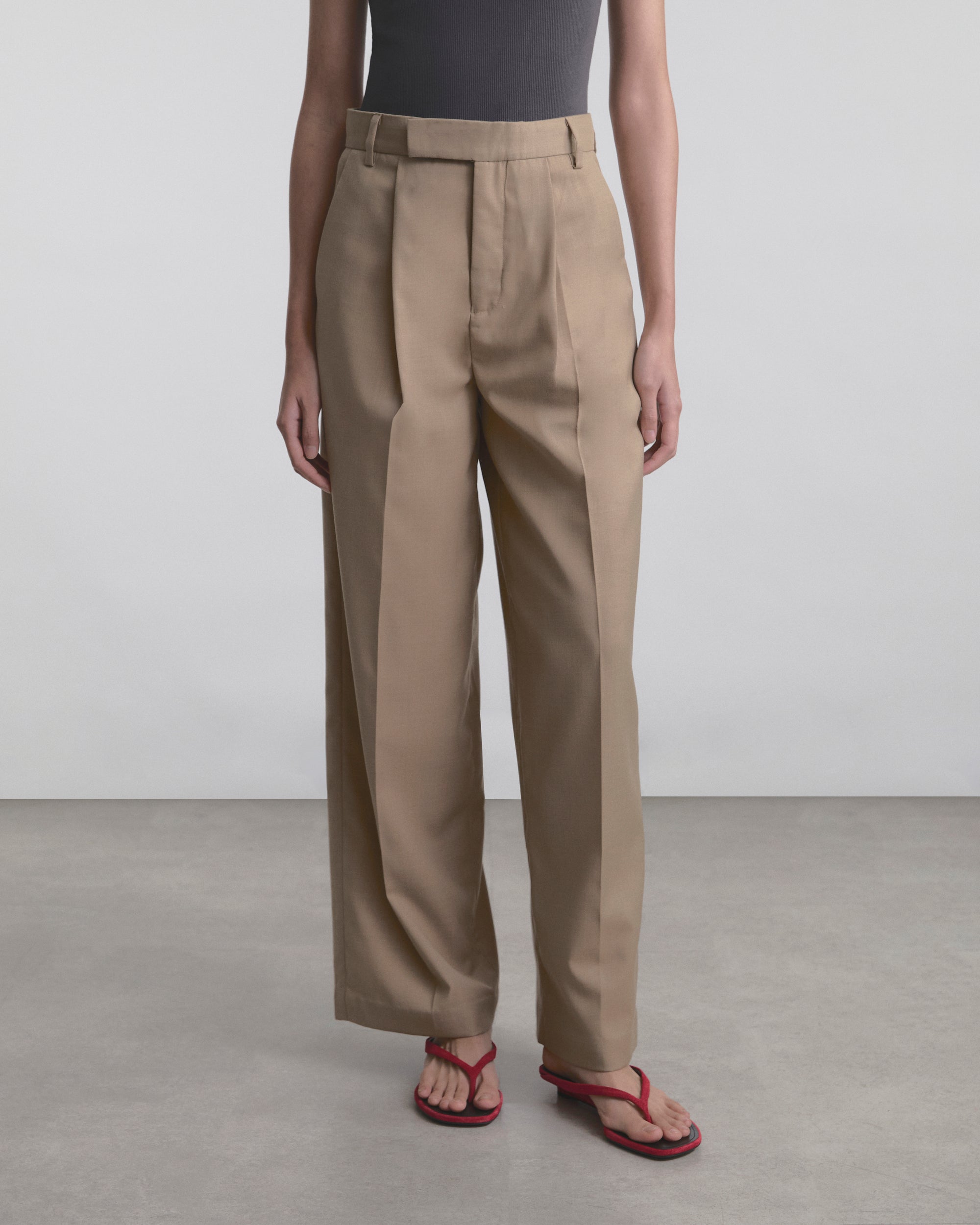 Wardrobe I - AMR Wide-Leg Single-Pleated Trousers in Beige