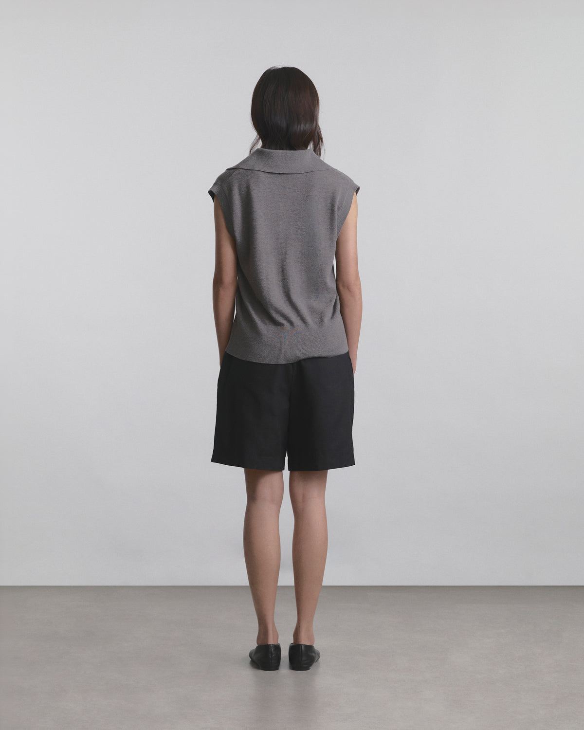 Wardrobe II - AMR Open Collar Polo Sleeveless Knit Top in Grey