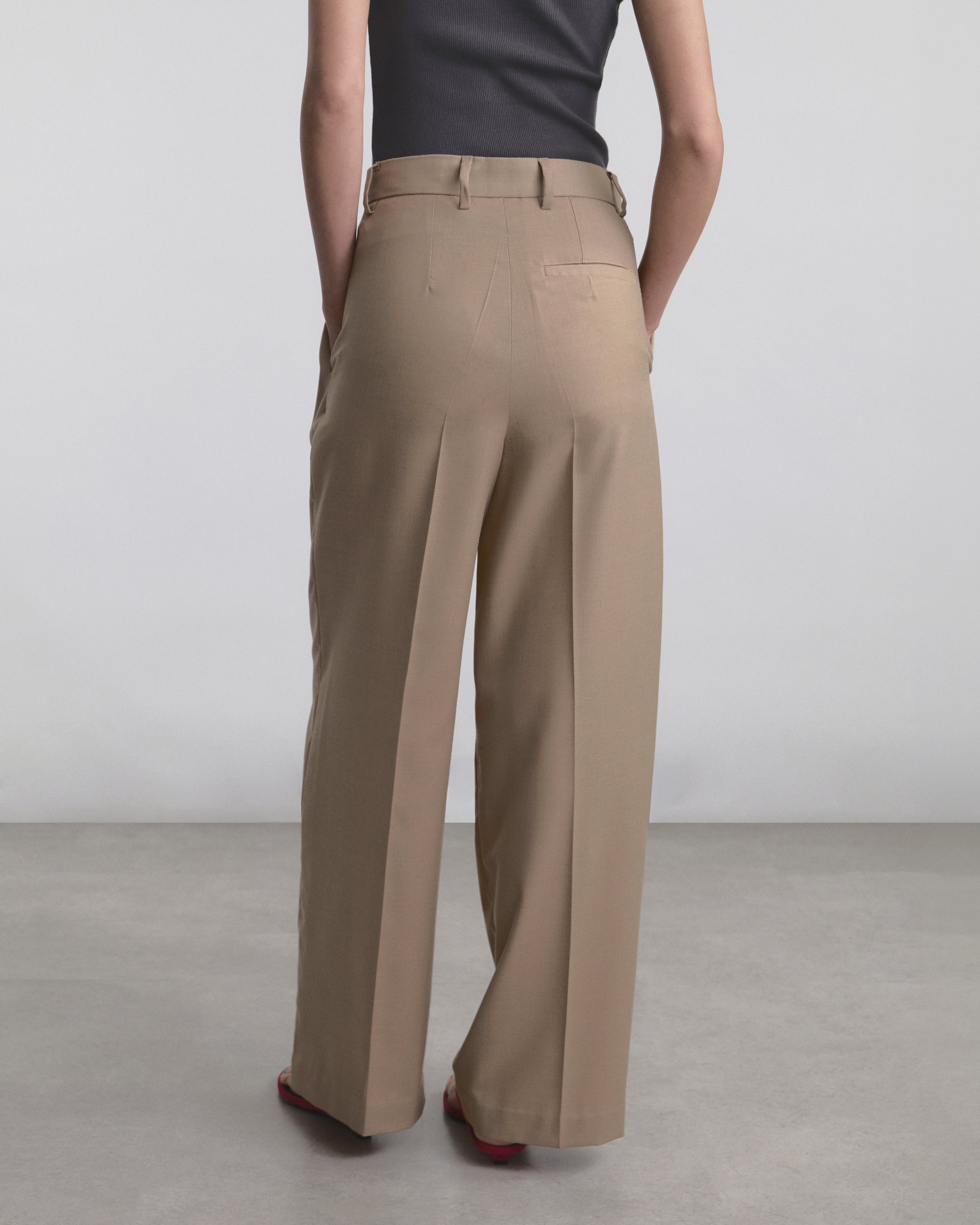 Wardrobe I - AMR Wide-Leg Single-Pleated Trousers in Beige