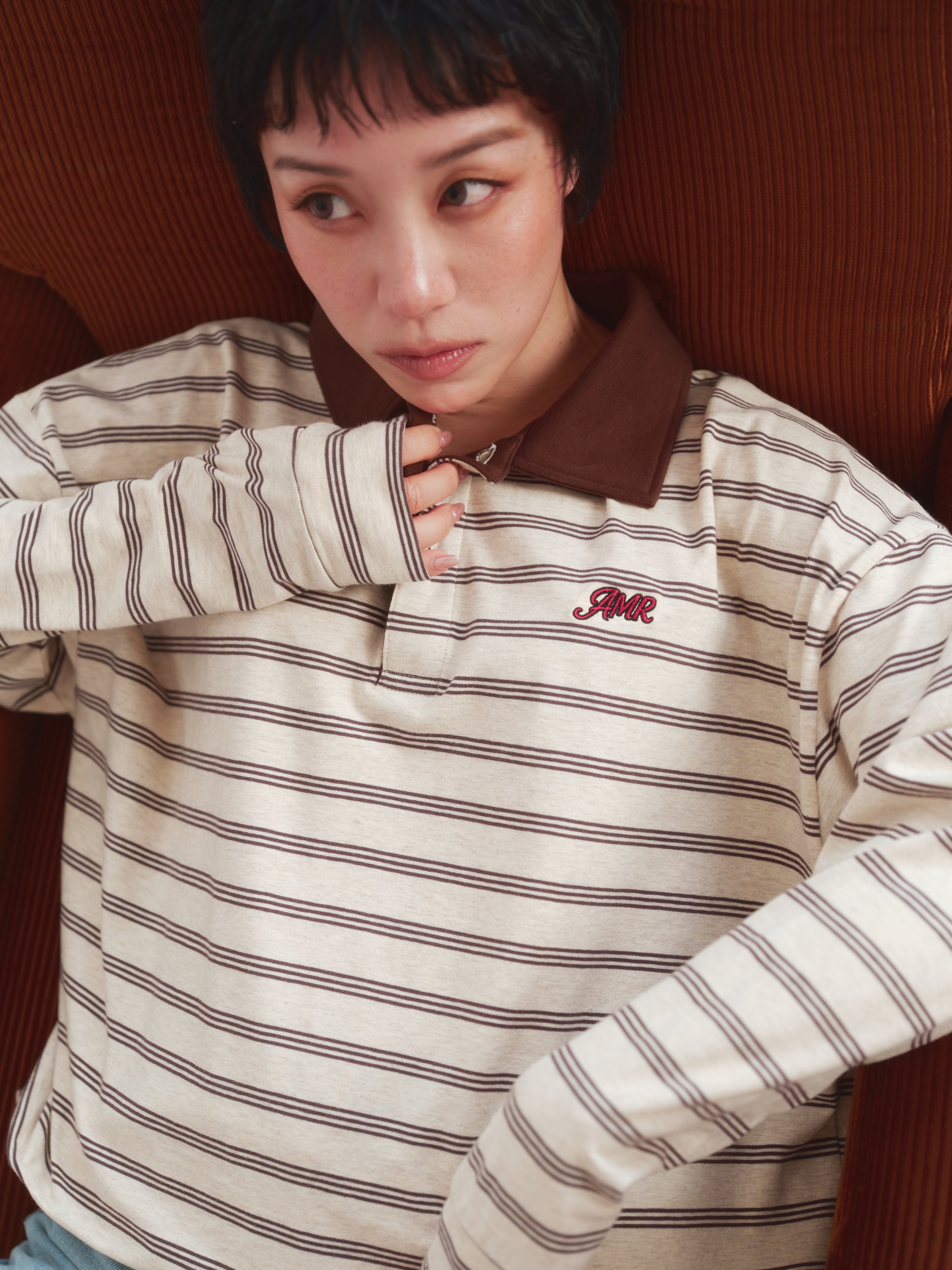En Couleurs - AMR Oversized Polo in Grey Brown Stripe