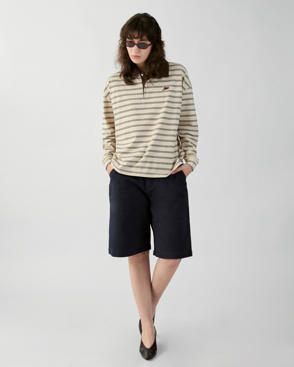 En Couleurs - AMR Oversized Polo in Grey Brown Stripe