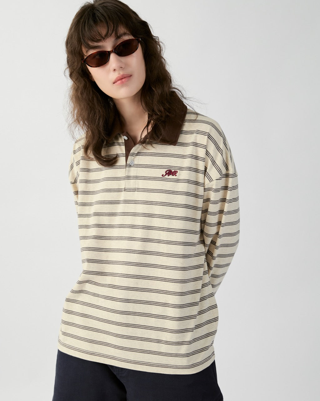 En Couleurs - AMR Oversized Polo in Grey Brown Stripe
