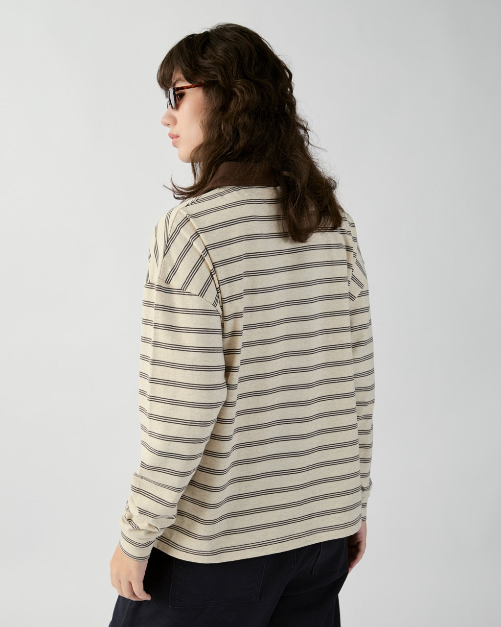 En Couleurs - AMR Oversized Polo in Grey Brown Stripe