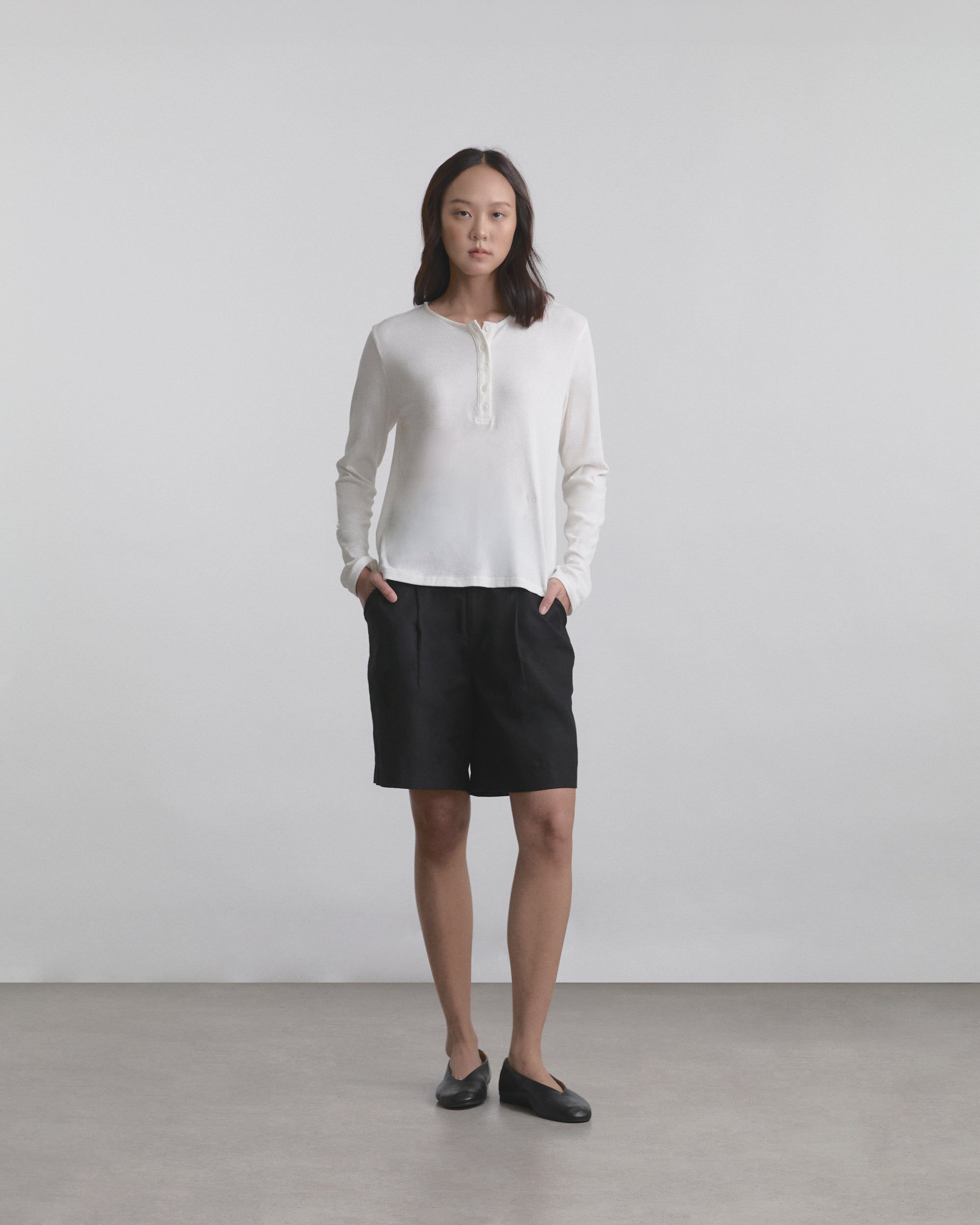Wardrobe I - AMR Lightweight Cotton Long-sleeve Henley in Off White
