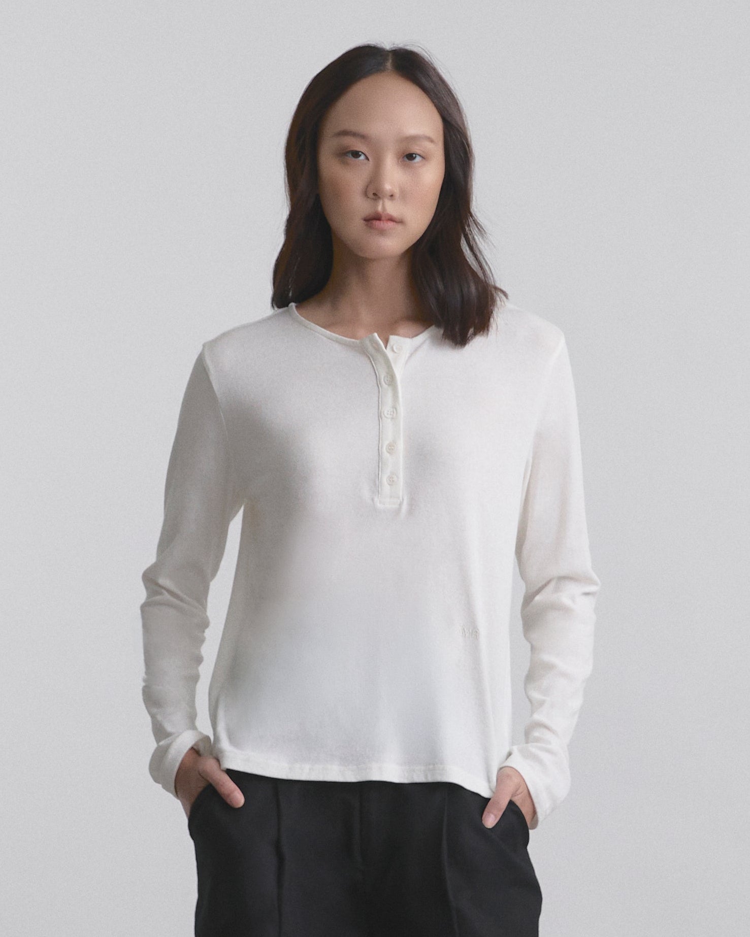 Wardrobe I - AMR Lightweight Cotton Long-sleeve Henley in Off White