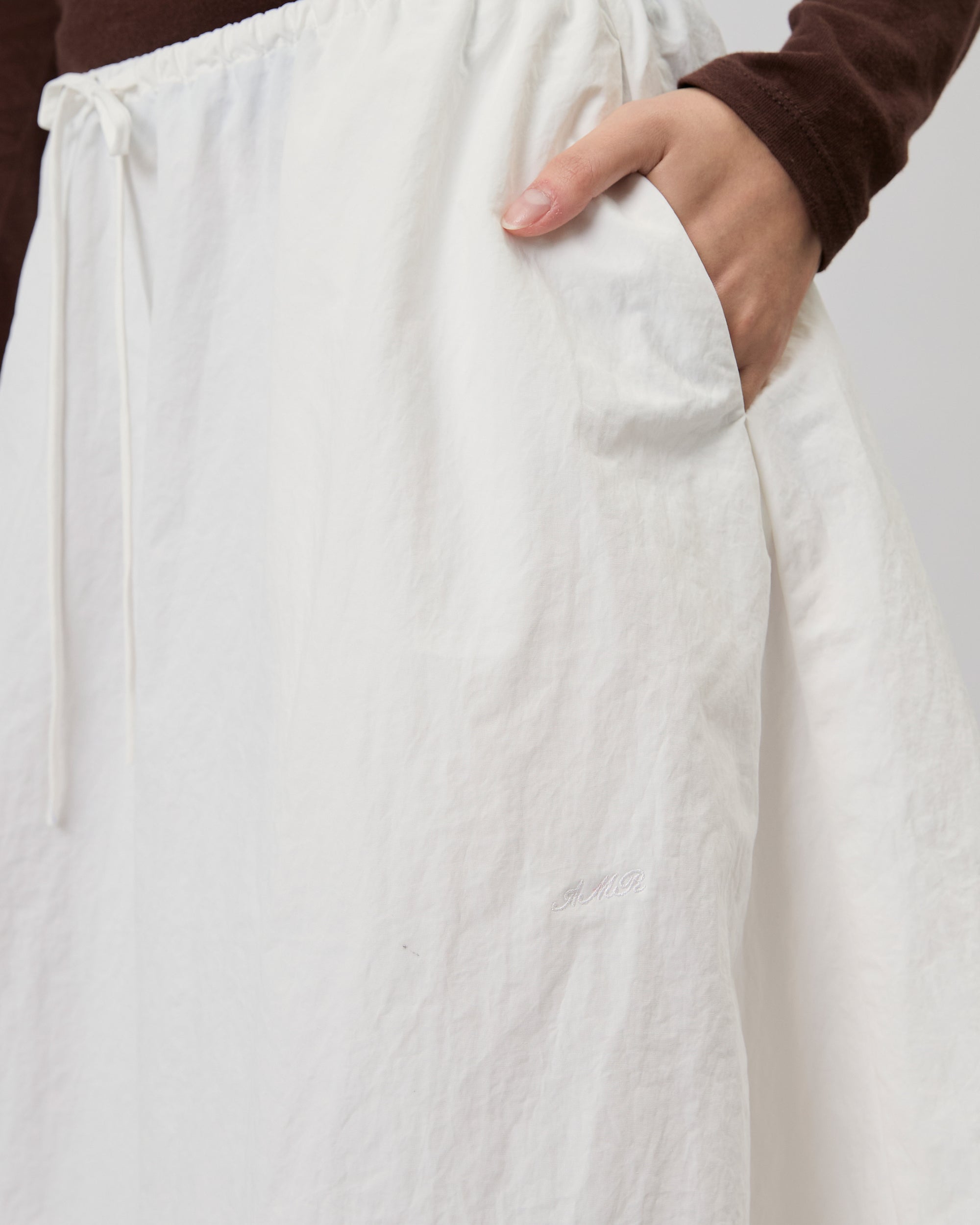 New Urban Drop - Drawstring Waist Midi Skirt in White