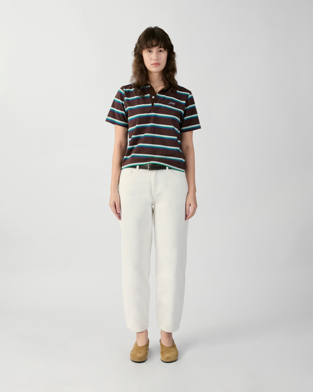 En Couleurs - AMR Regular Fit Polo Top in Dark Brown Blue Stripe
