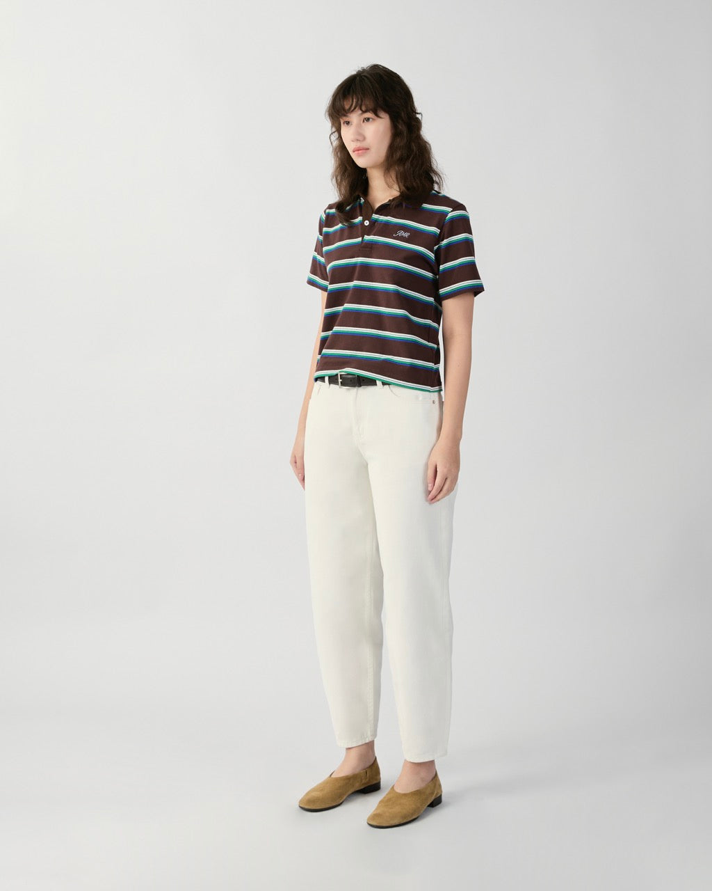 En Couleurs - AMR Regular Fit Polo Top in Dark Brown Blue Stripe