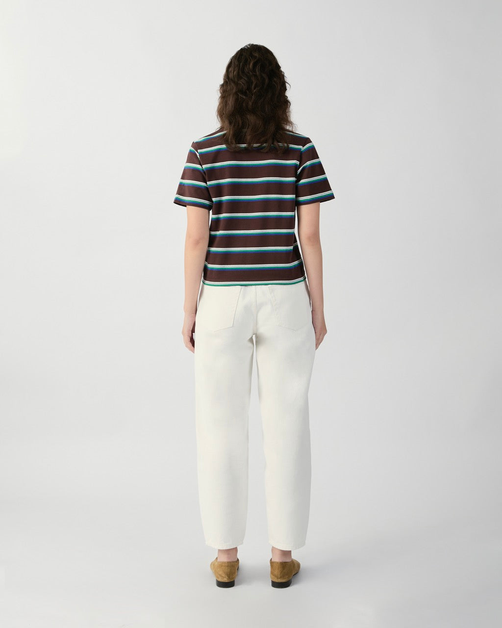 En Couleurs - AMR Regular Fit Polo Top in Dark Brown Blue Stripe