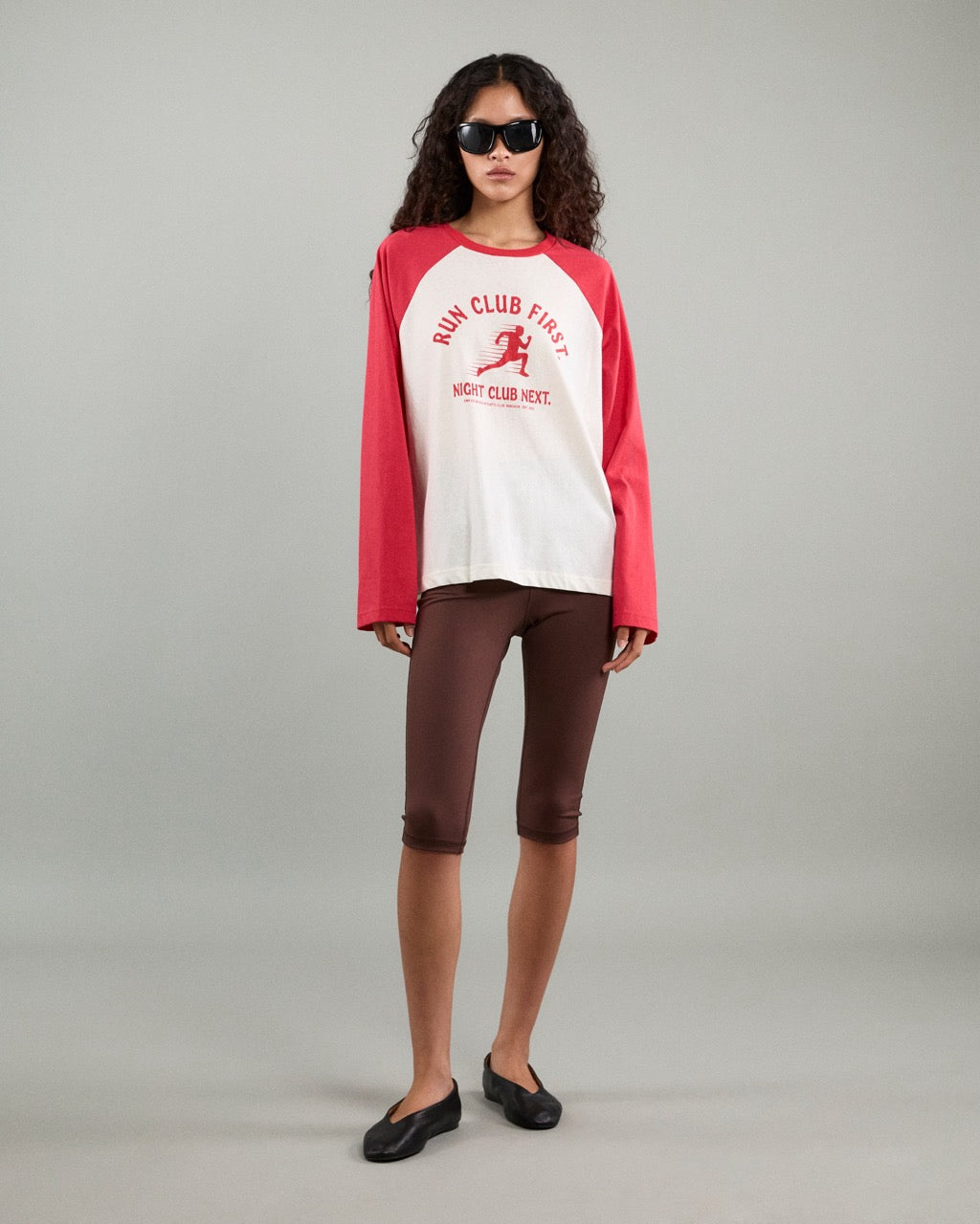 Athleisure Athletic Club - AMR Run Club Raglan Long Sleeve T-Shirt in White/Red