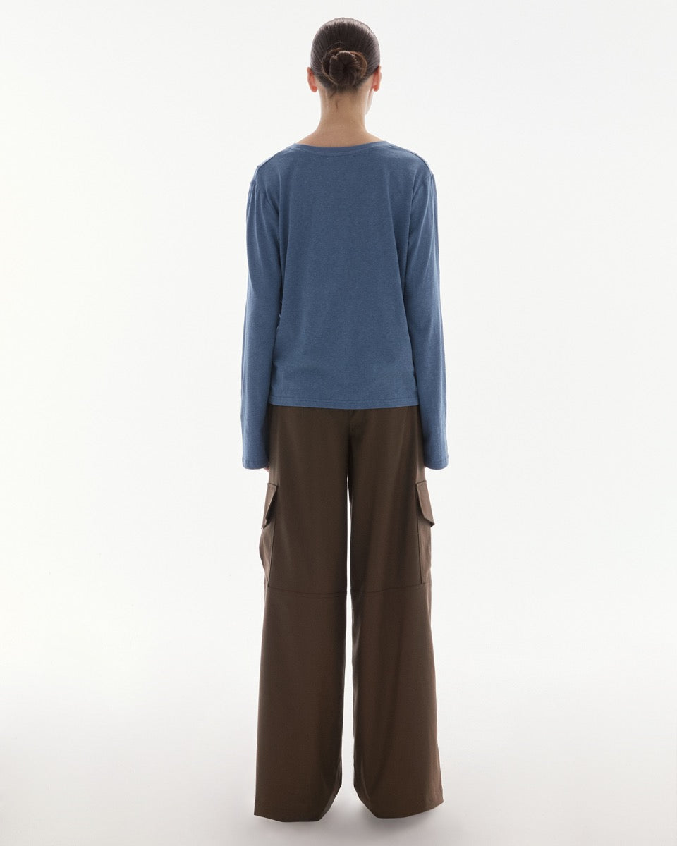 Wardrobe lll - AMR Hand Writing Logo Hemp Long Sleeve T-Shirt in Ocean Blue