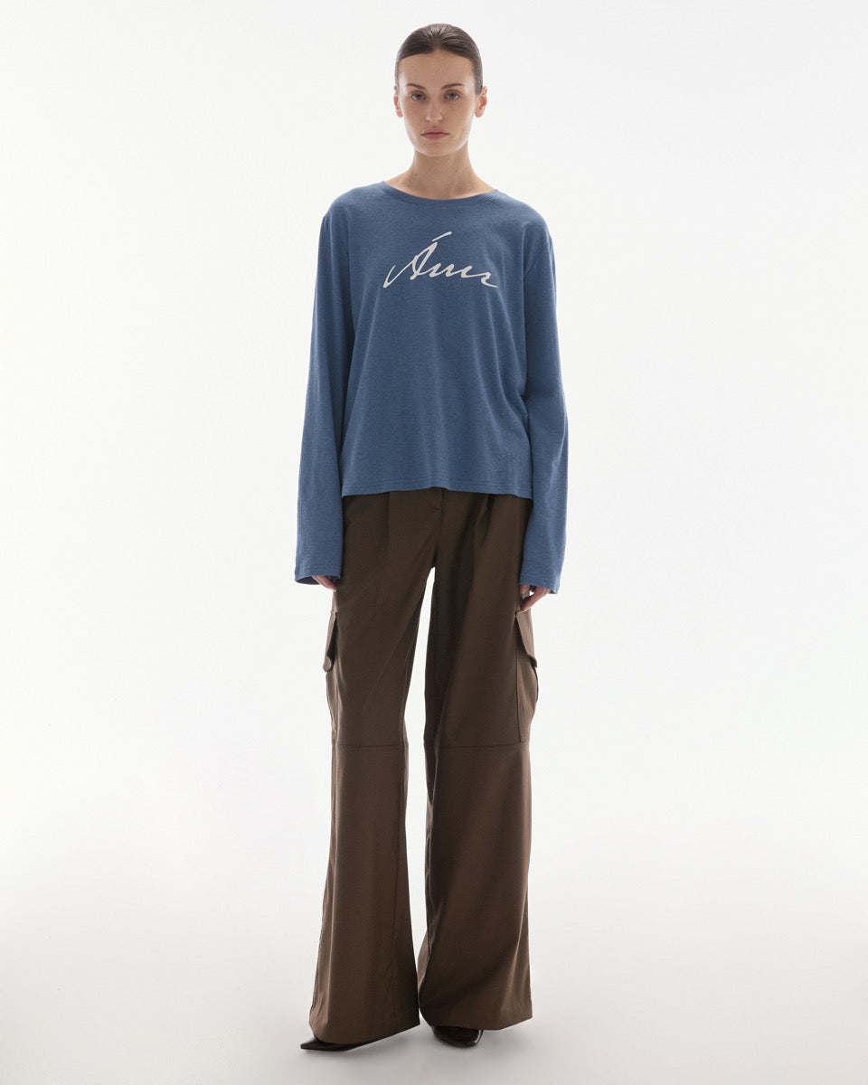 Wardrobe lll - AMR Hand Writing Logo Hemp Long Sleeve T-Shirt in Ocean Blue
