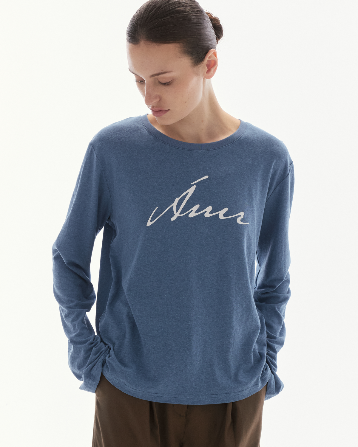 Wardrobe lll - AMR Hand Writing Logo Hemp Long Sleeve T-Shirt in Ocean Blue