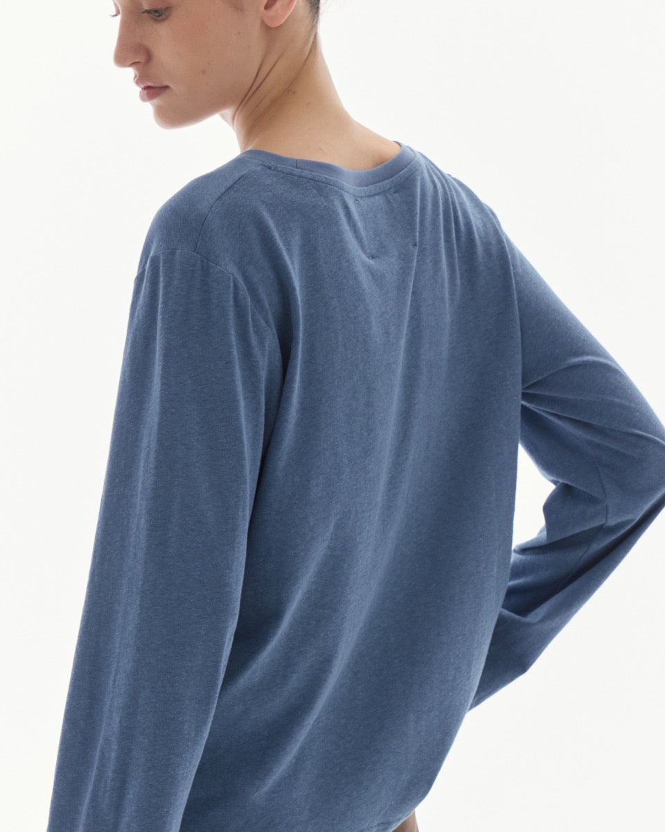 Wardrobe lll - AMR Hand Writing Logo Hemp Long Sleeve T-Shirt in Ocean Blue