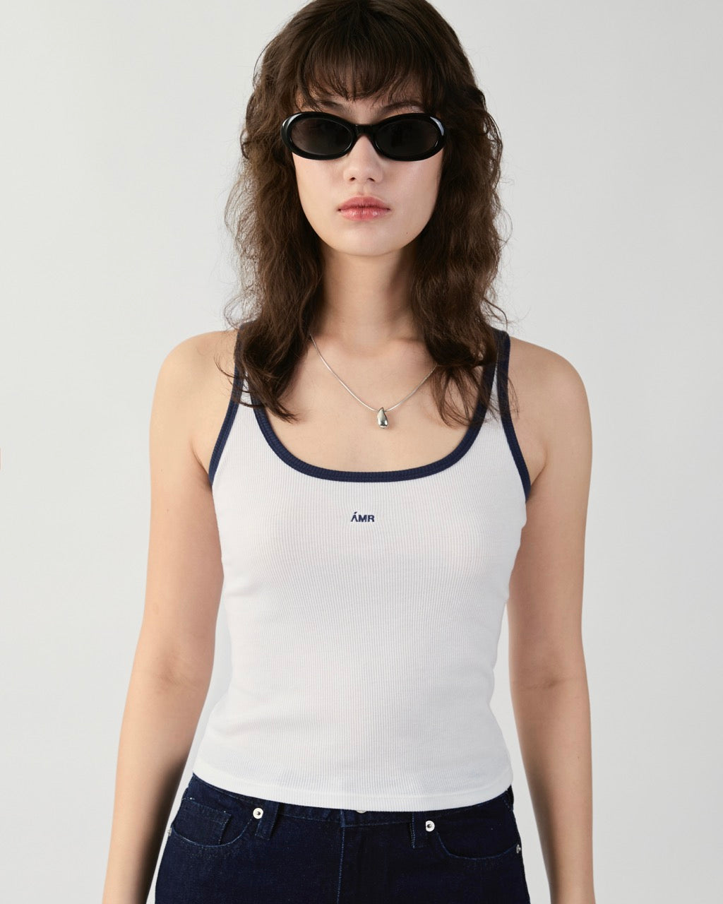 En Couleurs - AMR Ringer Tank Top in White Navy