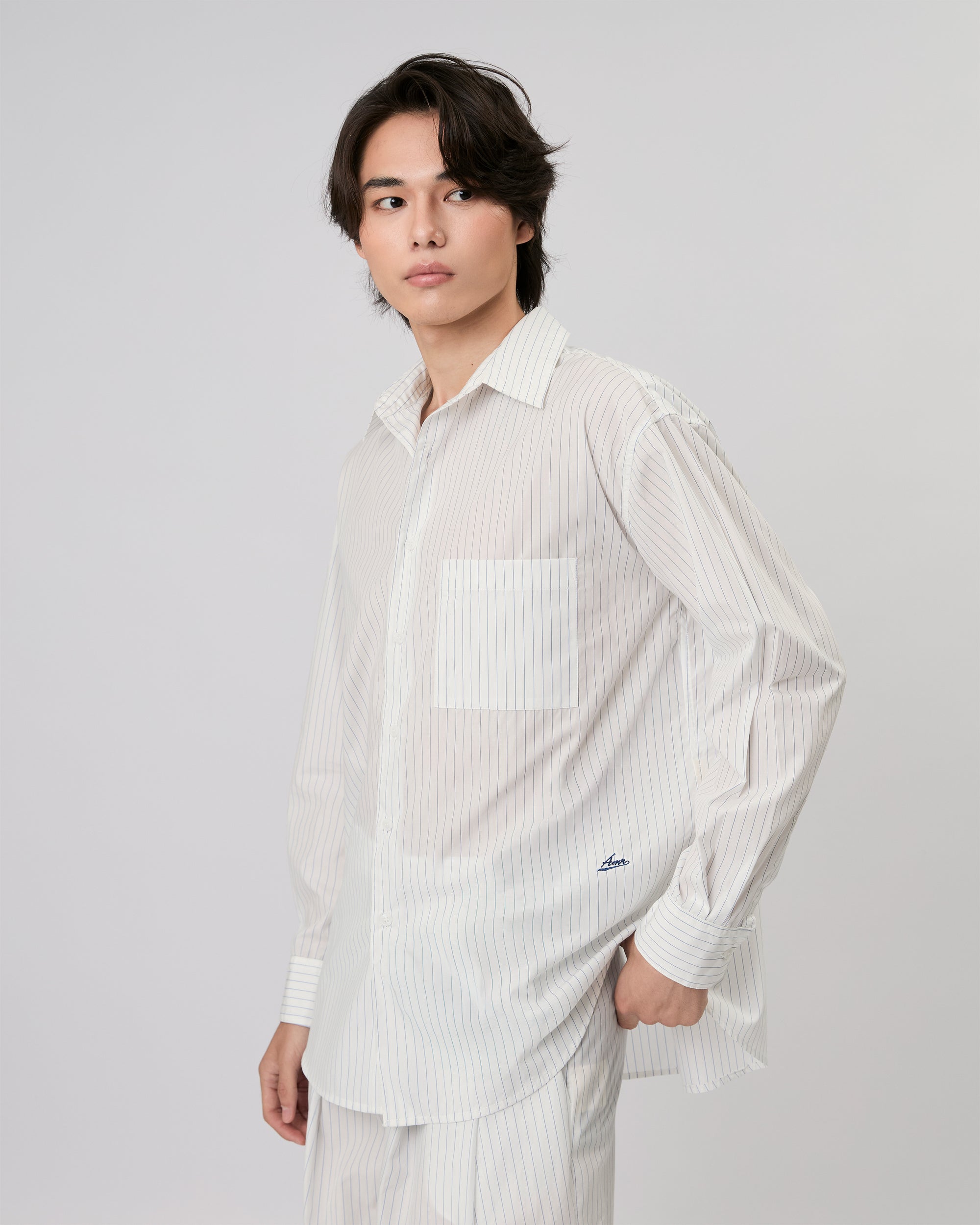 New Urban Drop - Classic Oversized Shirt in White Blue Stripe