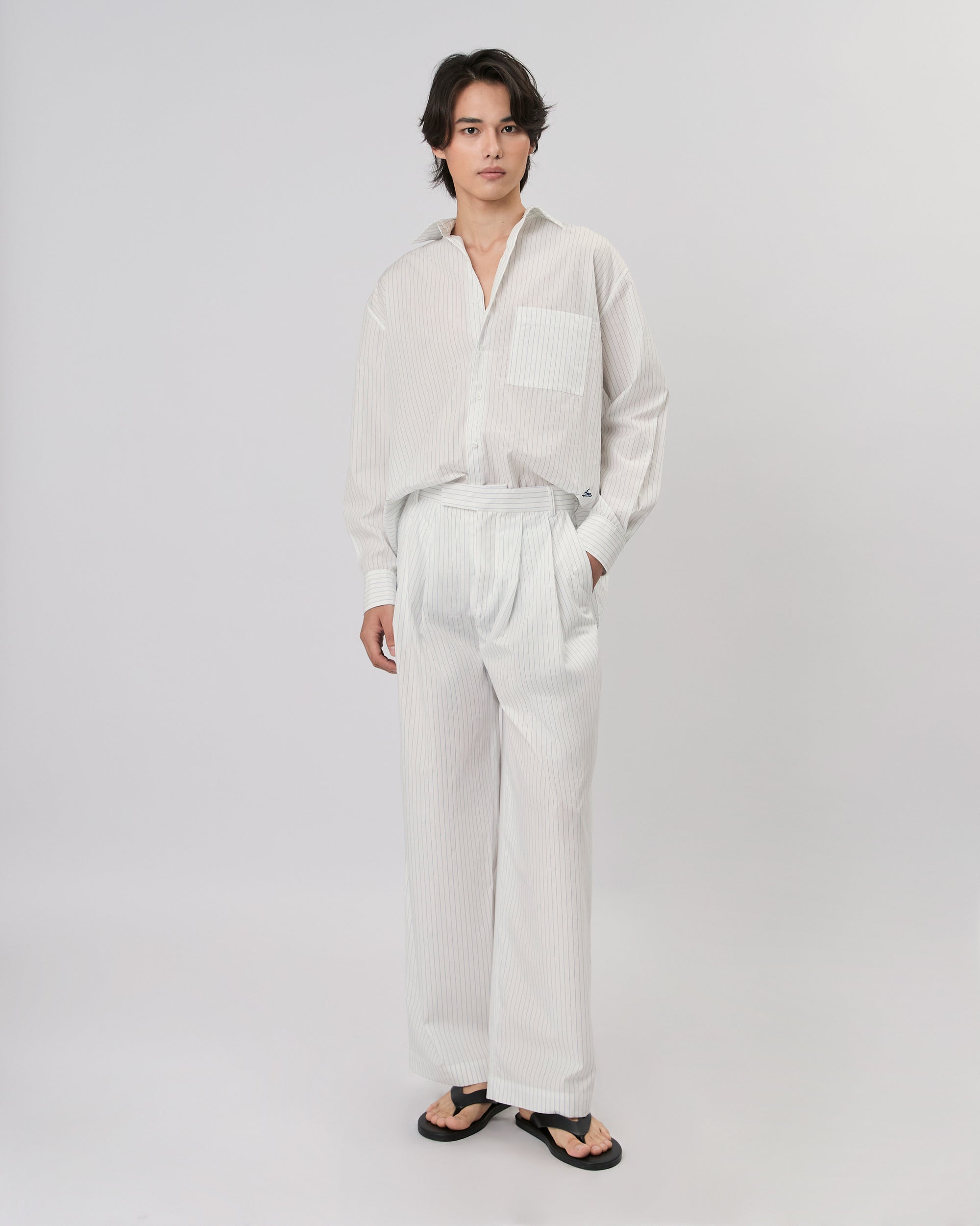 New Urban Drop - Double Pleated Trousers in White Blue Stripe