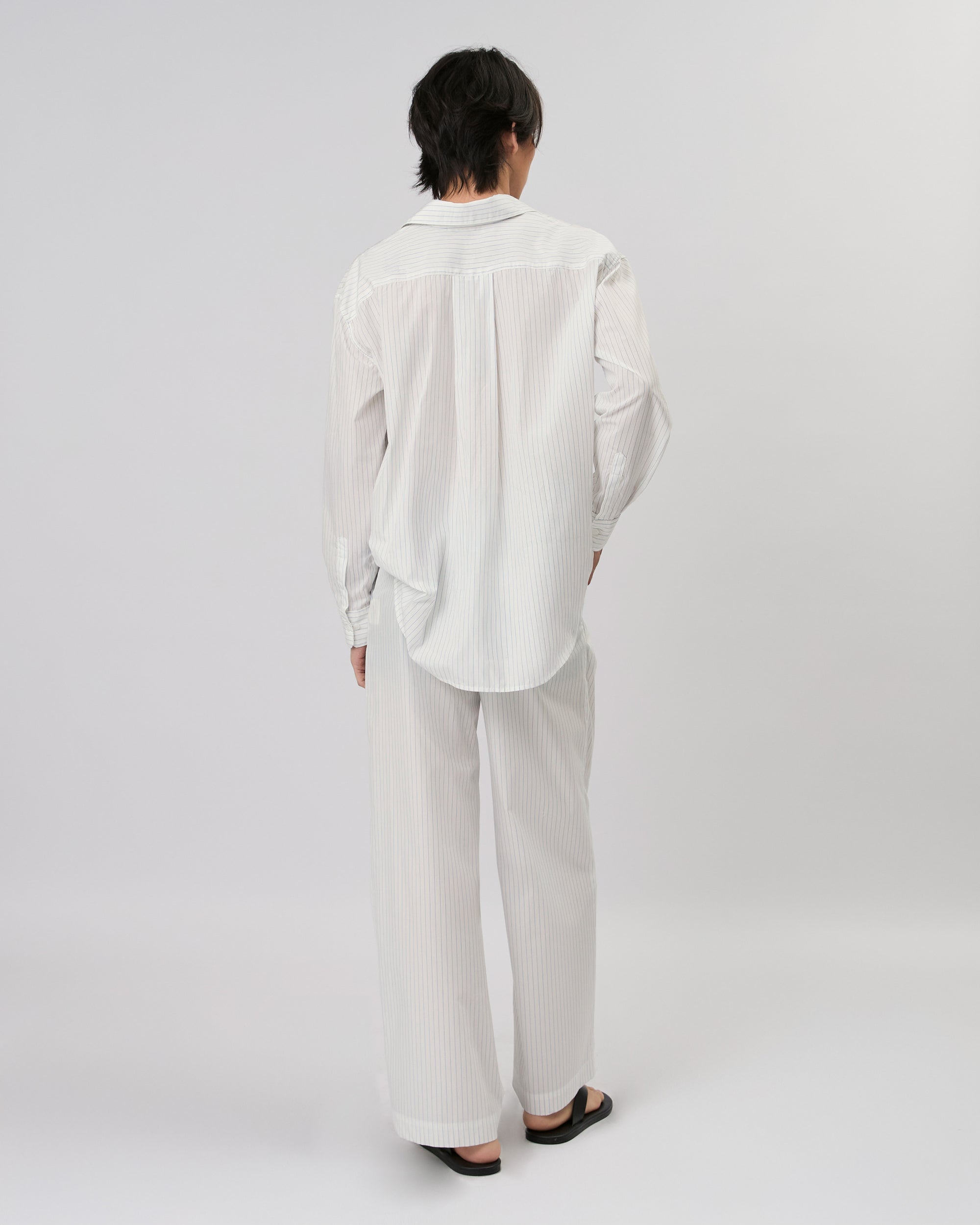 New Urban Drop - Double Pleated Trousers in White Blue Stripe