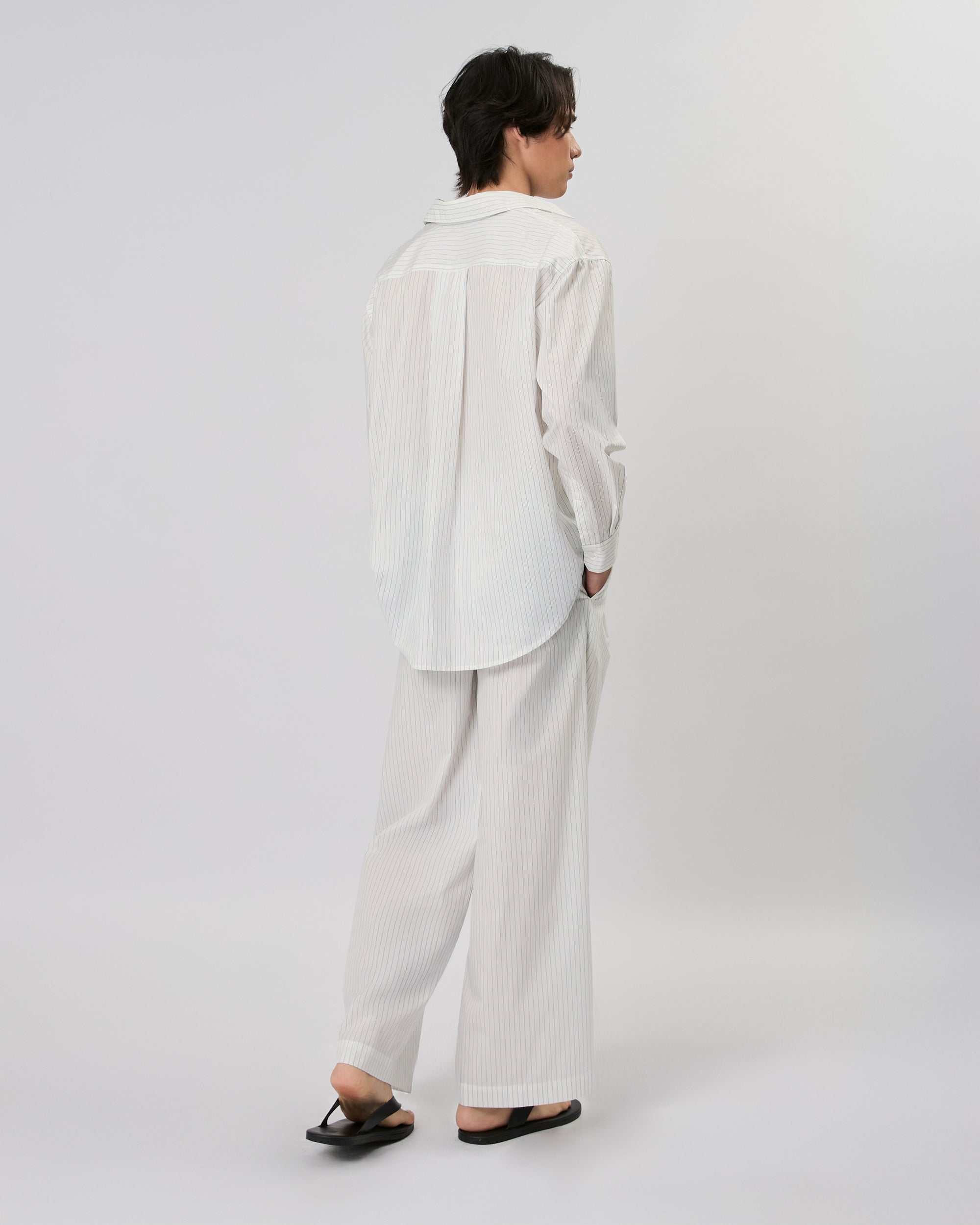 New Urban Drop - Double Pleated Trousers in White Blue Stripe