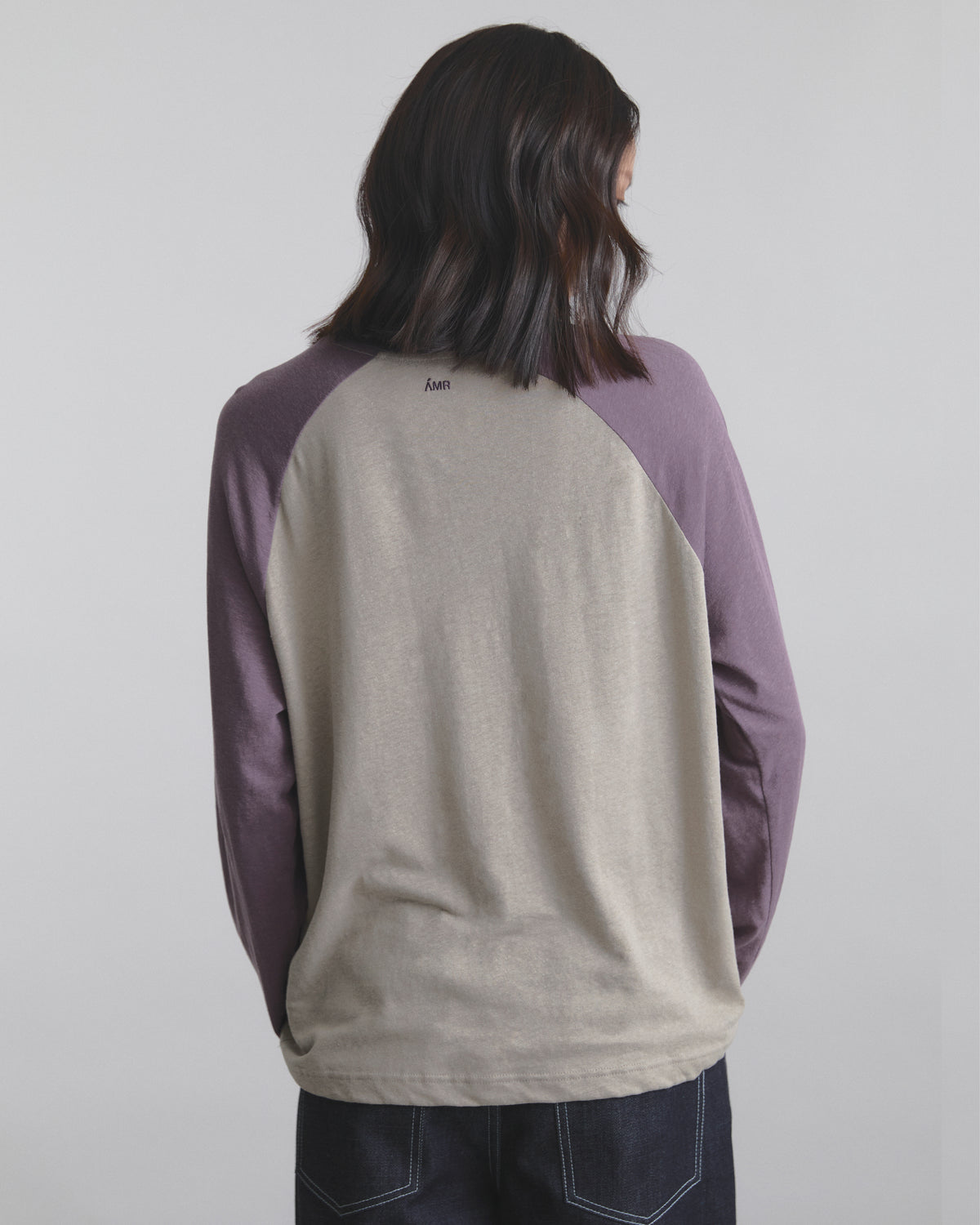 Wadrobe II - AMR Cotton Slub Raglan Long Sleeve T-Shirt in Grey/Purple