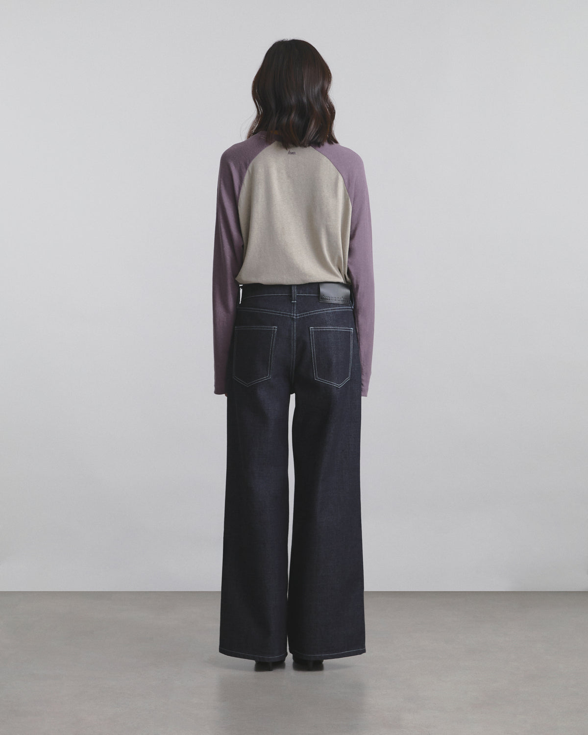 Wadrobe II - AMR Cotton Slub Raglan Long Sleeve T-Shirt in Grey/Purple
