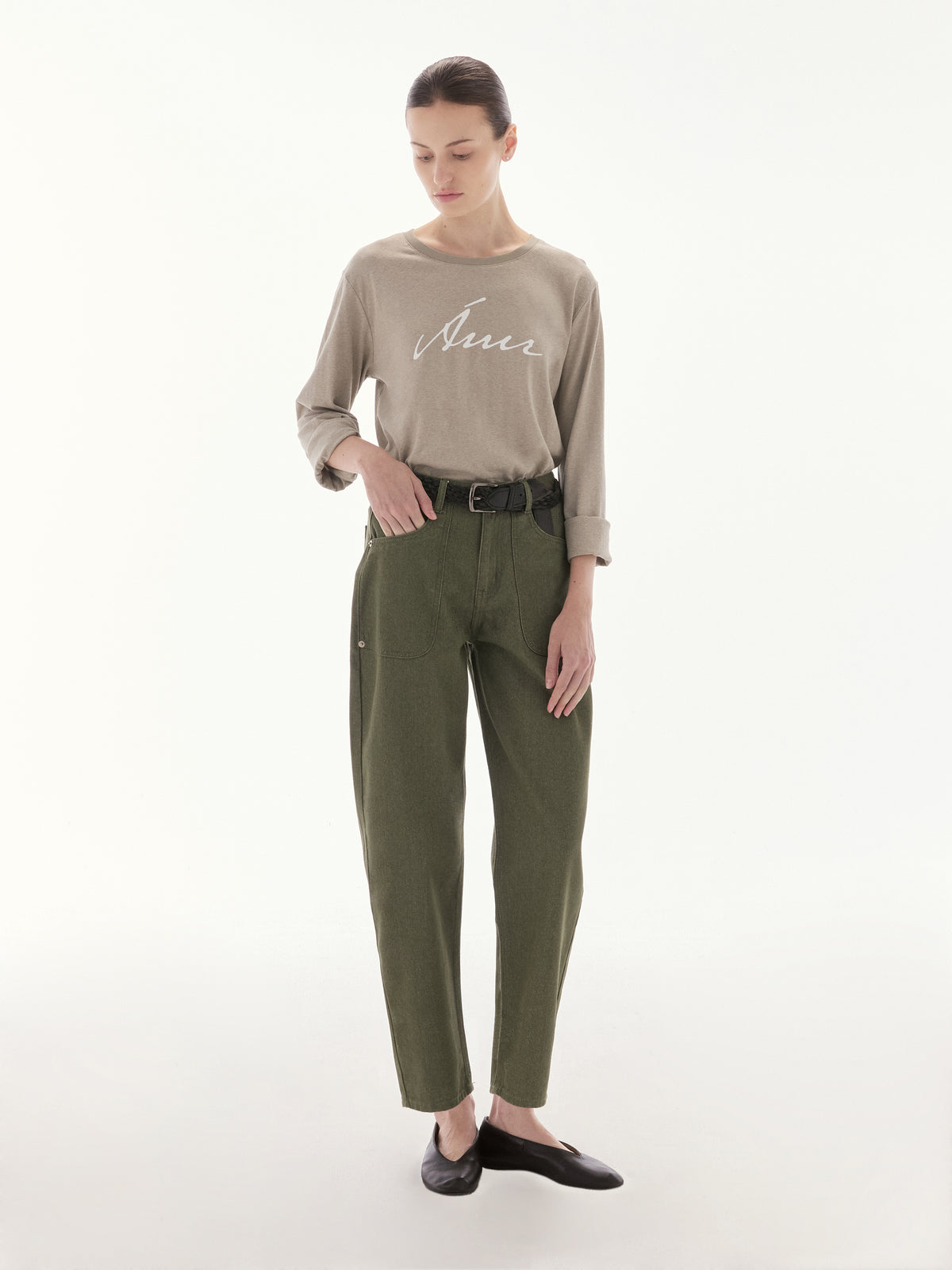 Wardrobe lll - AMR Front Patch Pocket Balloon Jeans in Olive Green