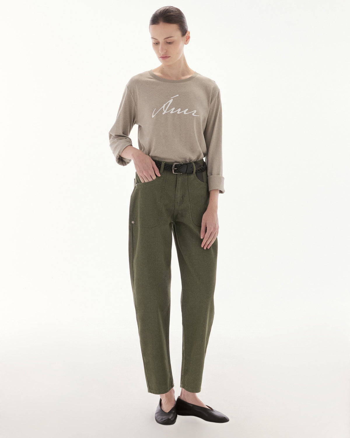 Wardrobe lll - AMR Hand Writing Logo Hemp Long Sleeve T-Shirt in Stone