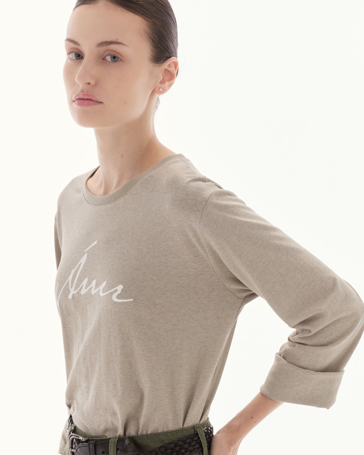 Wardrobe lll - AMR Hand Writing Logo Hemp Long Sleeve T-Shirt in Stone