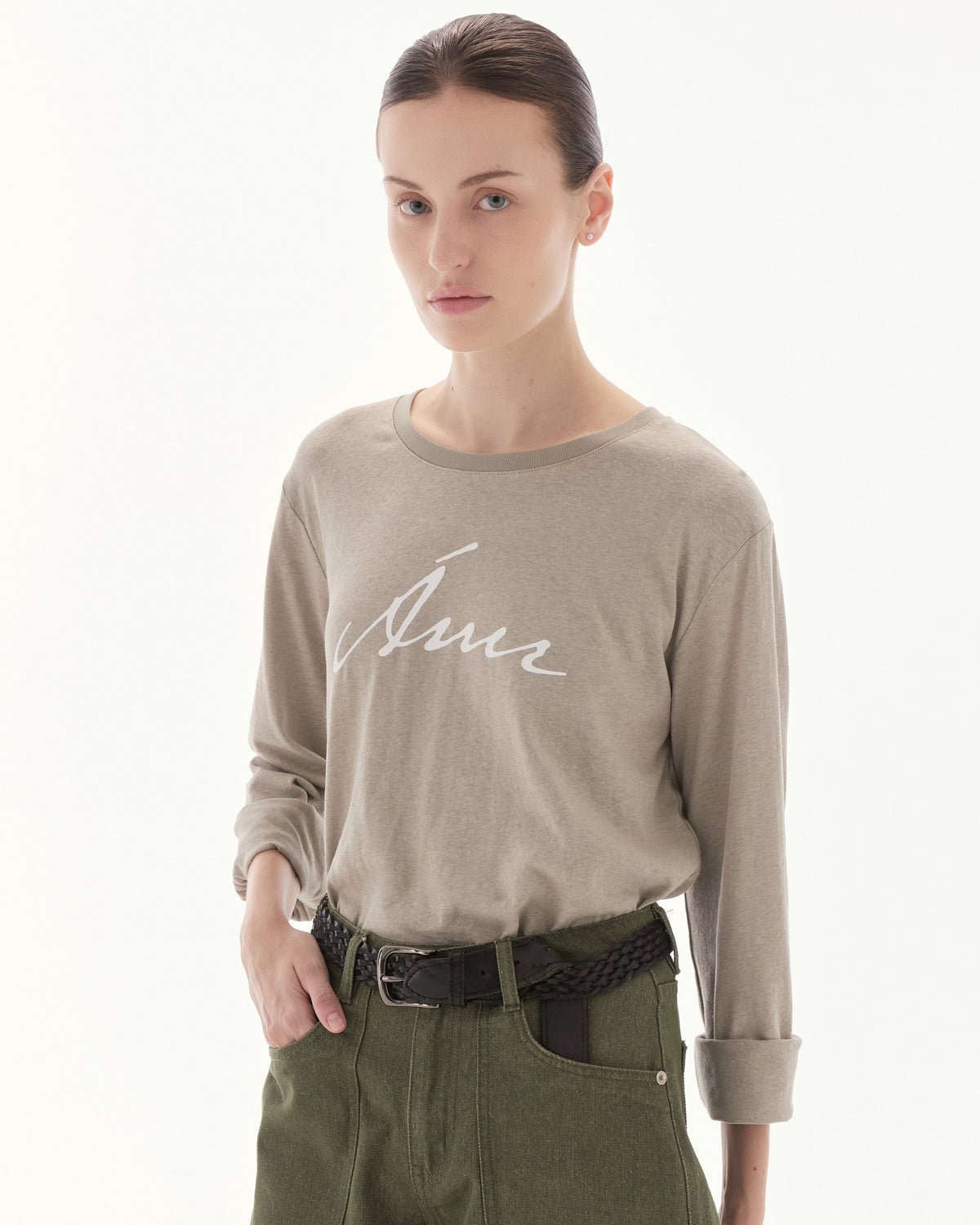 Wardrobe lll - AMR Hand Writing Logo Hemp Long Sleeve T-Shirt in Stone