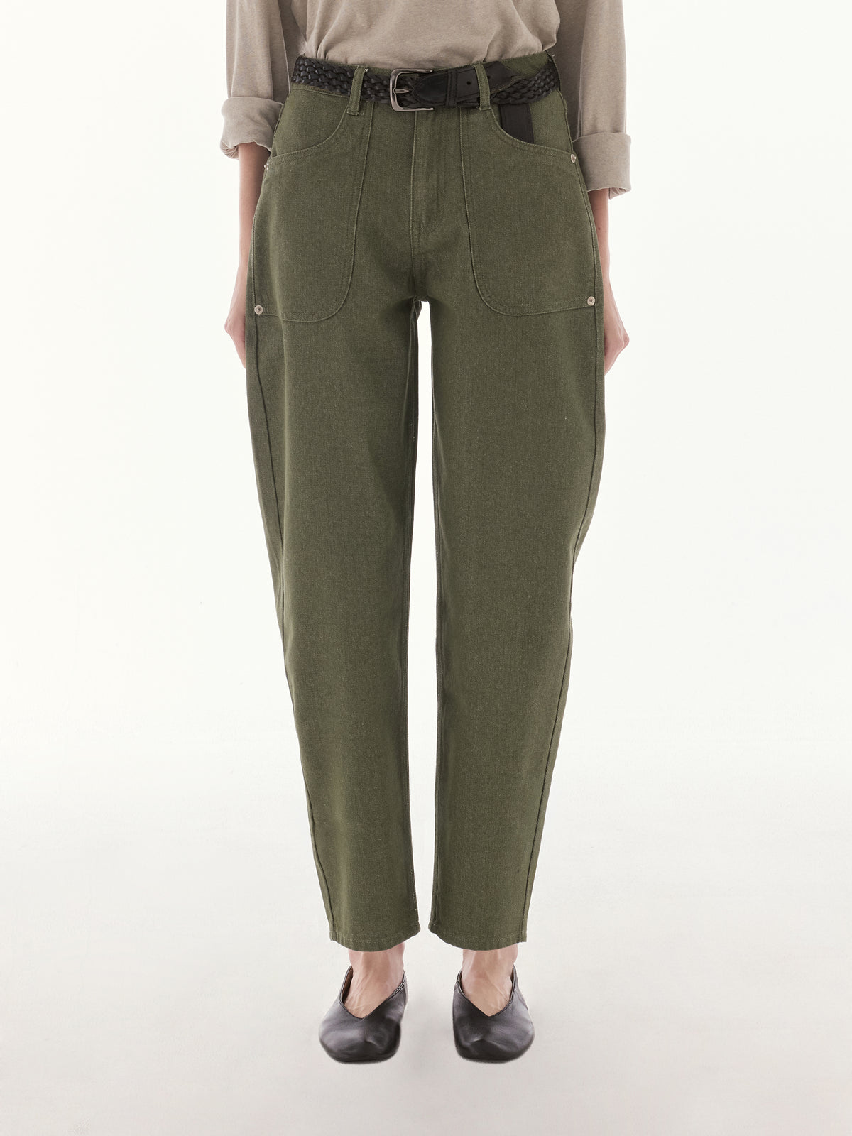 Wardrobe lll - AMR Front Patch Pocket Balloon Jeans in Olive Green