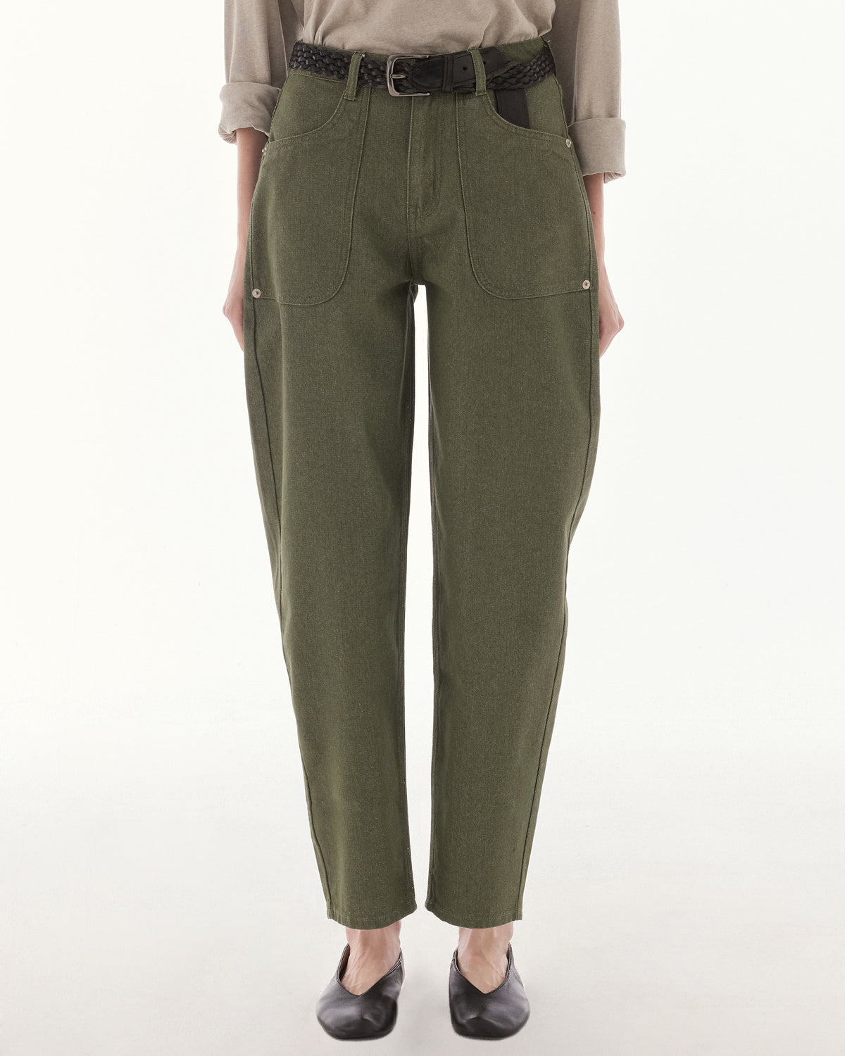 Wardrobe lll - AMR Front Patch Pocket Balloon Jeans in Olive Green