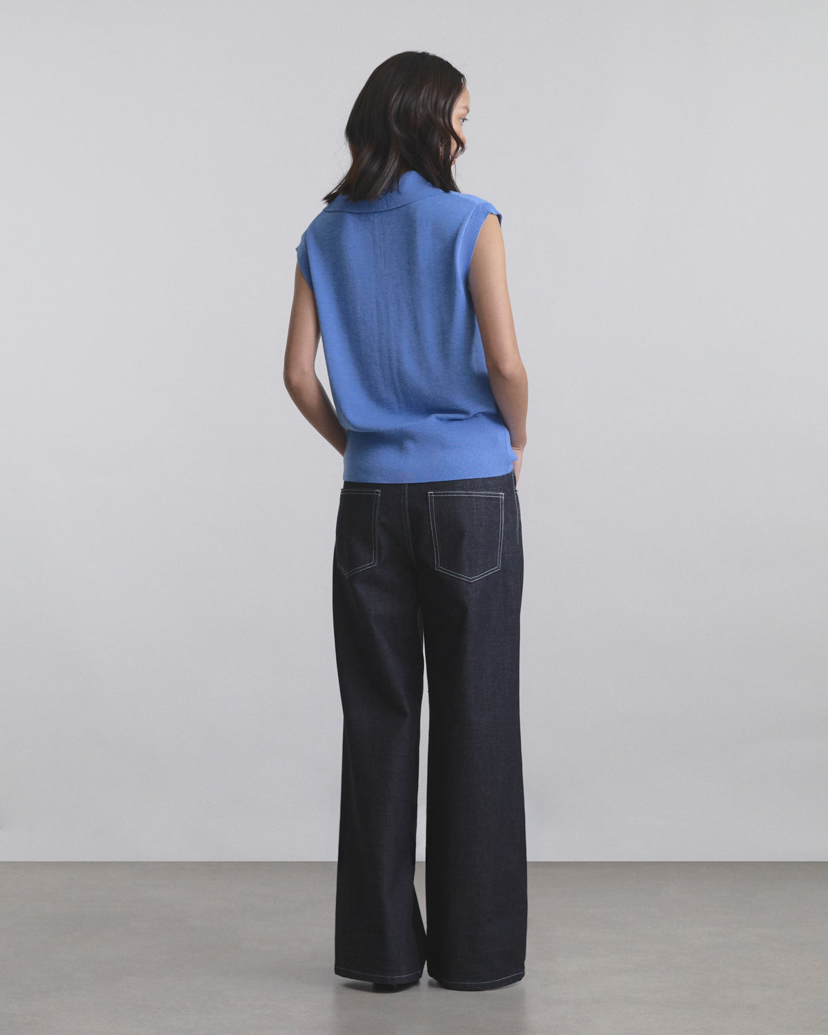 Wardrobe II - AMR Open Collar Polo Sleeveless Knit Top in Light Blue