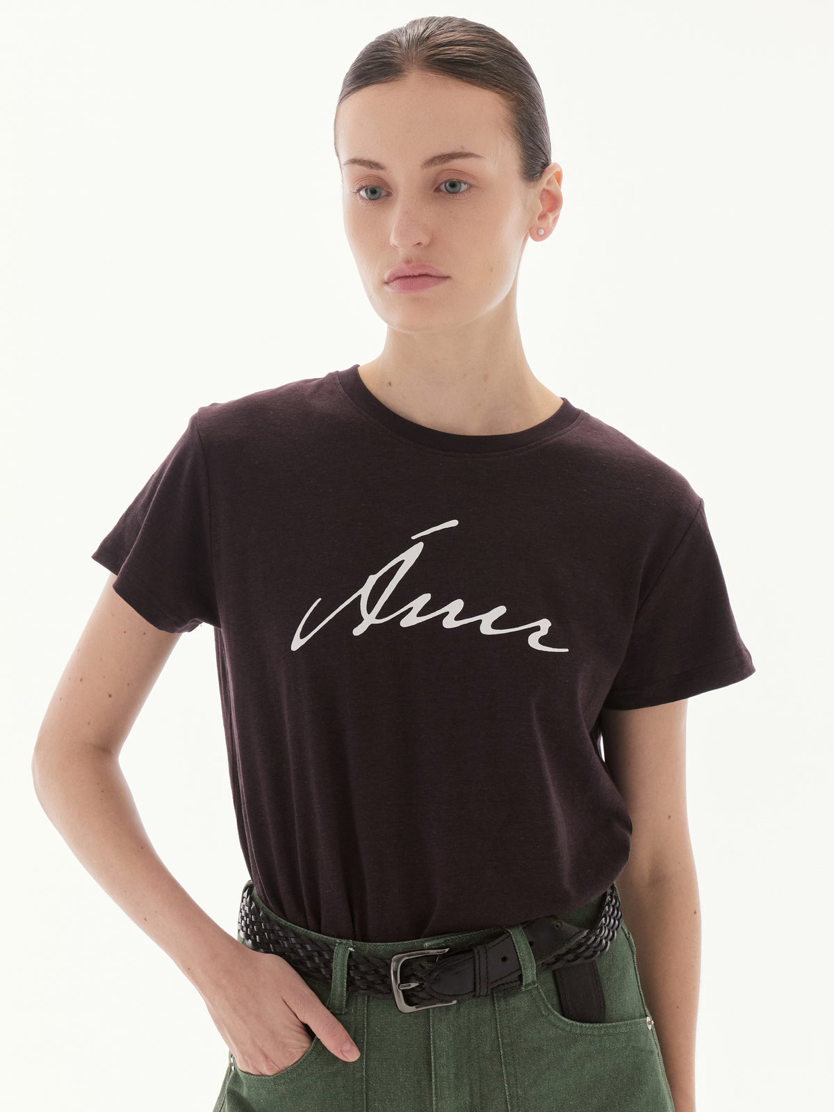 Wardrobe III - AMR Hand Writing Logo Hemp Slim-fit T-Shirt in Cacao