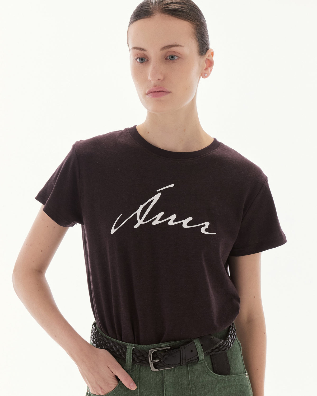 Wardrobe III - AMR Hand Writing Logo Hemp Slim-fit T-Shirt in Cacao