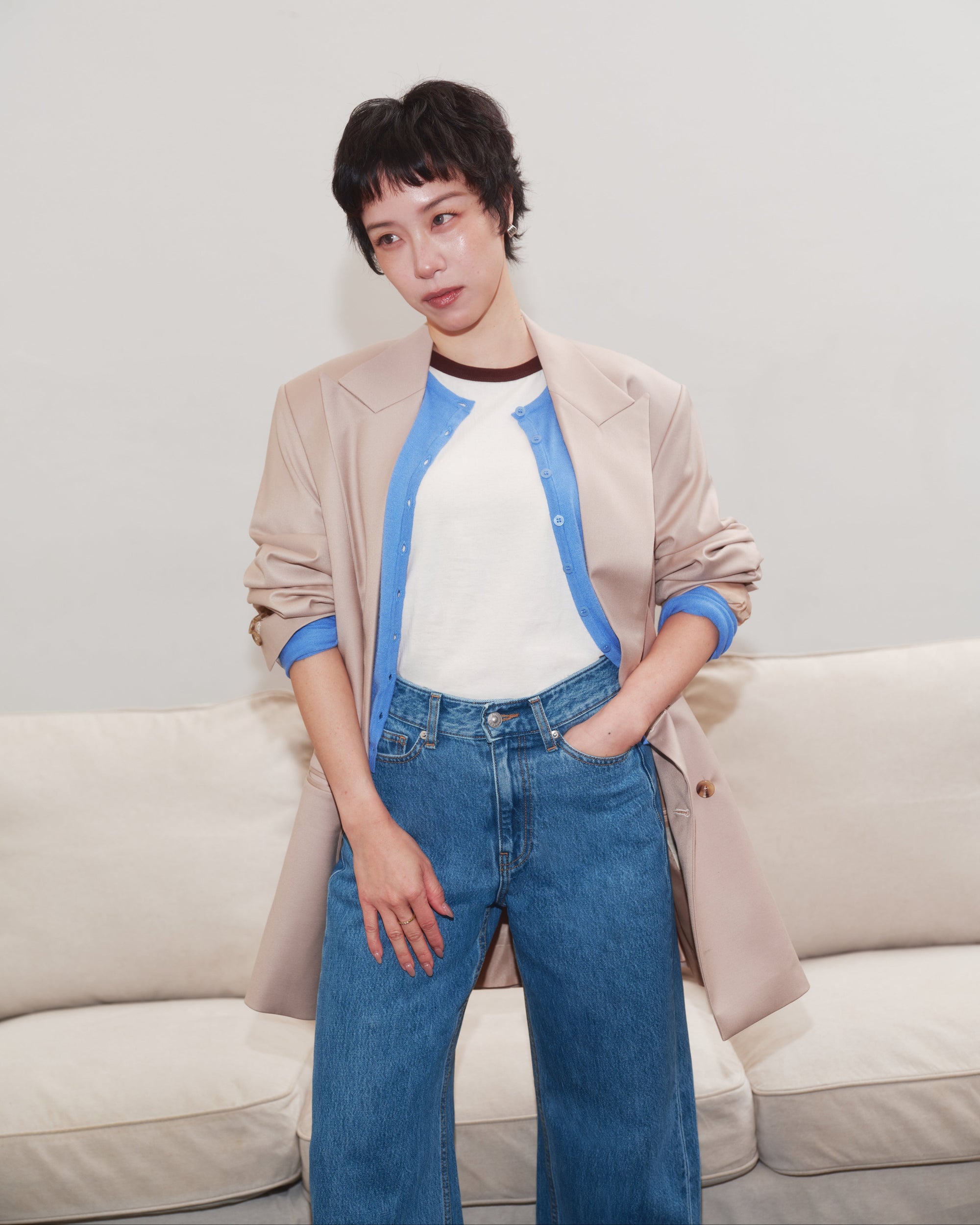 En Couleurs - Double Breasted Blazer in Beige