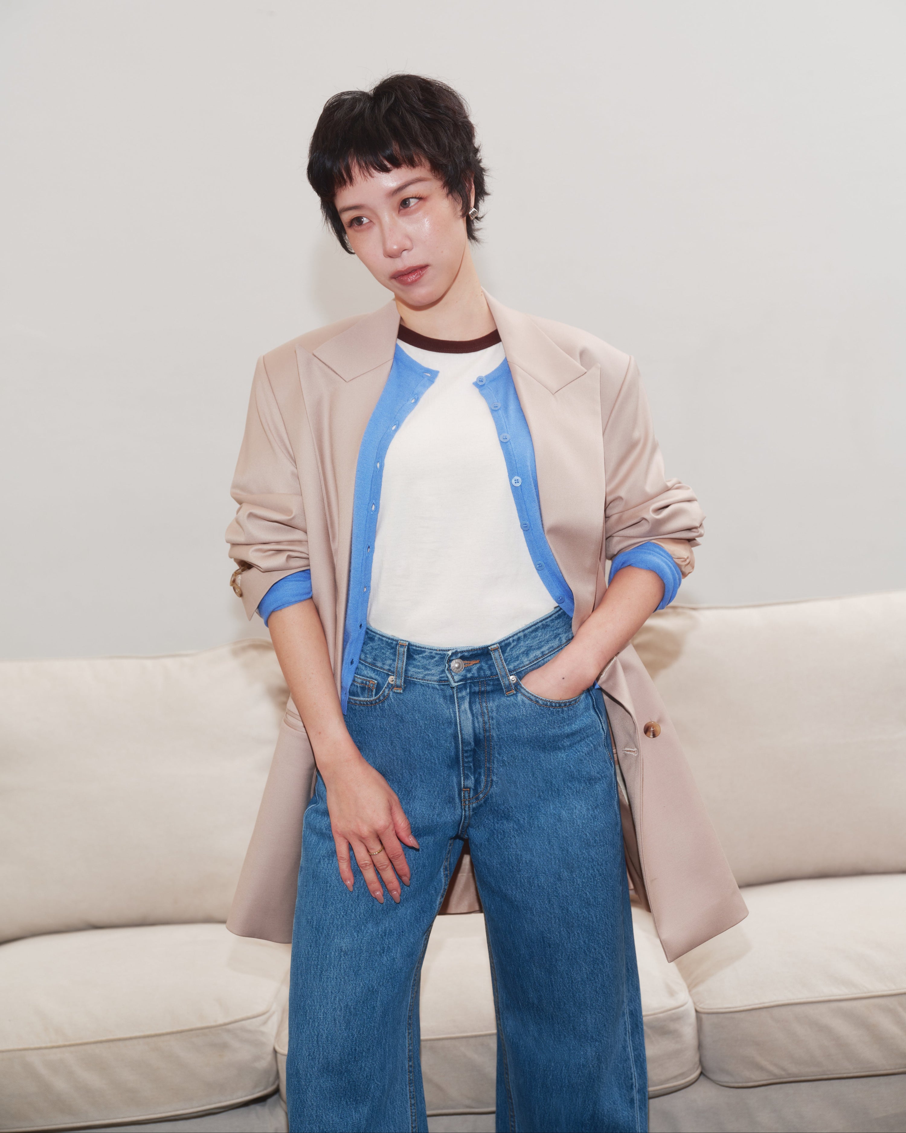 En Couleurs - Double Breasted Blazer in Beige
