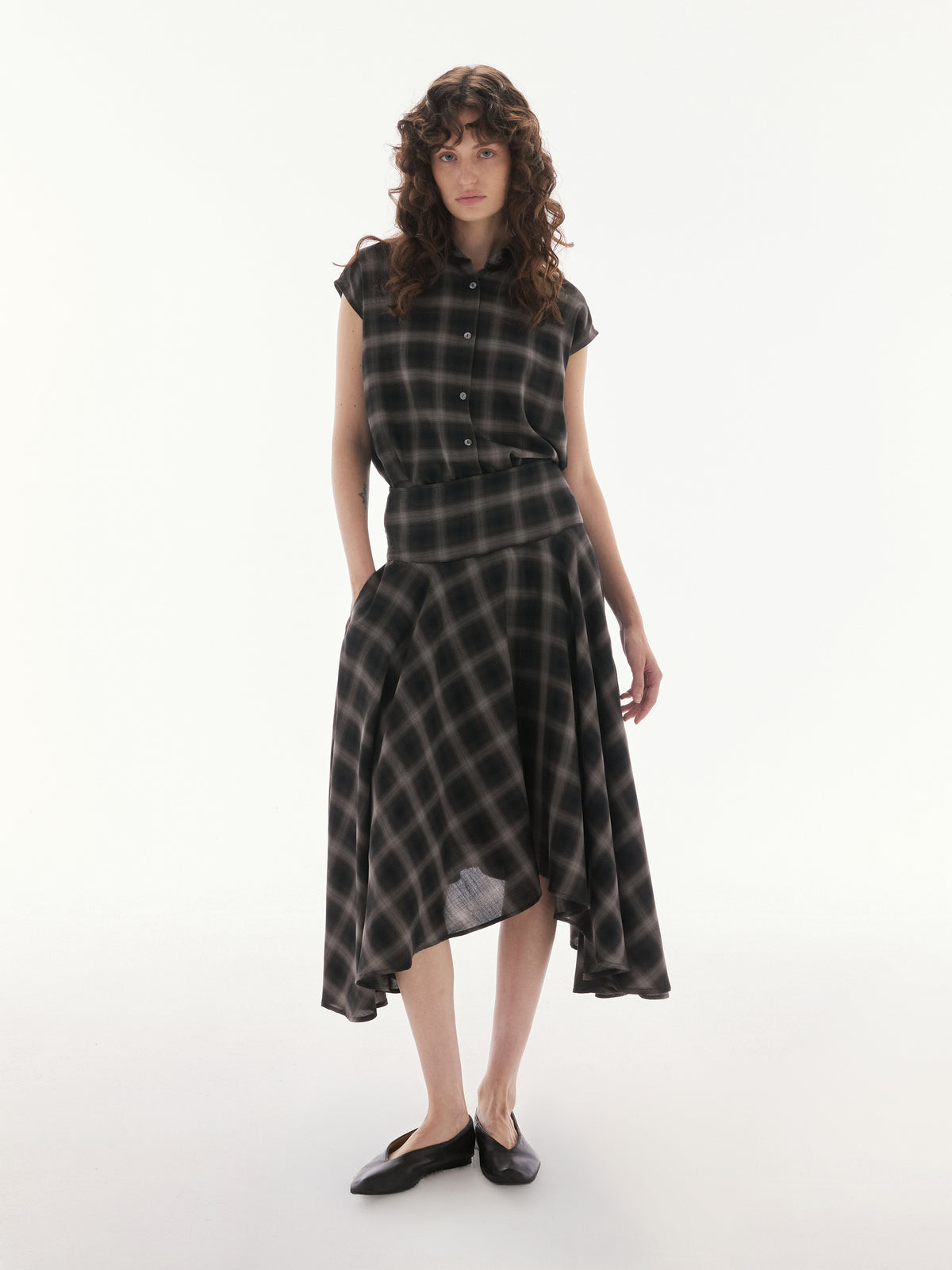 Wardrobe lll - AMR Tartan Midi Skirt in Brown