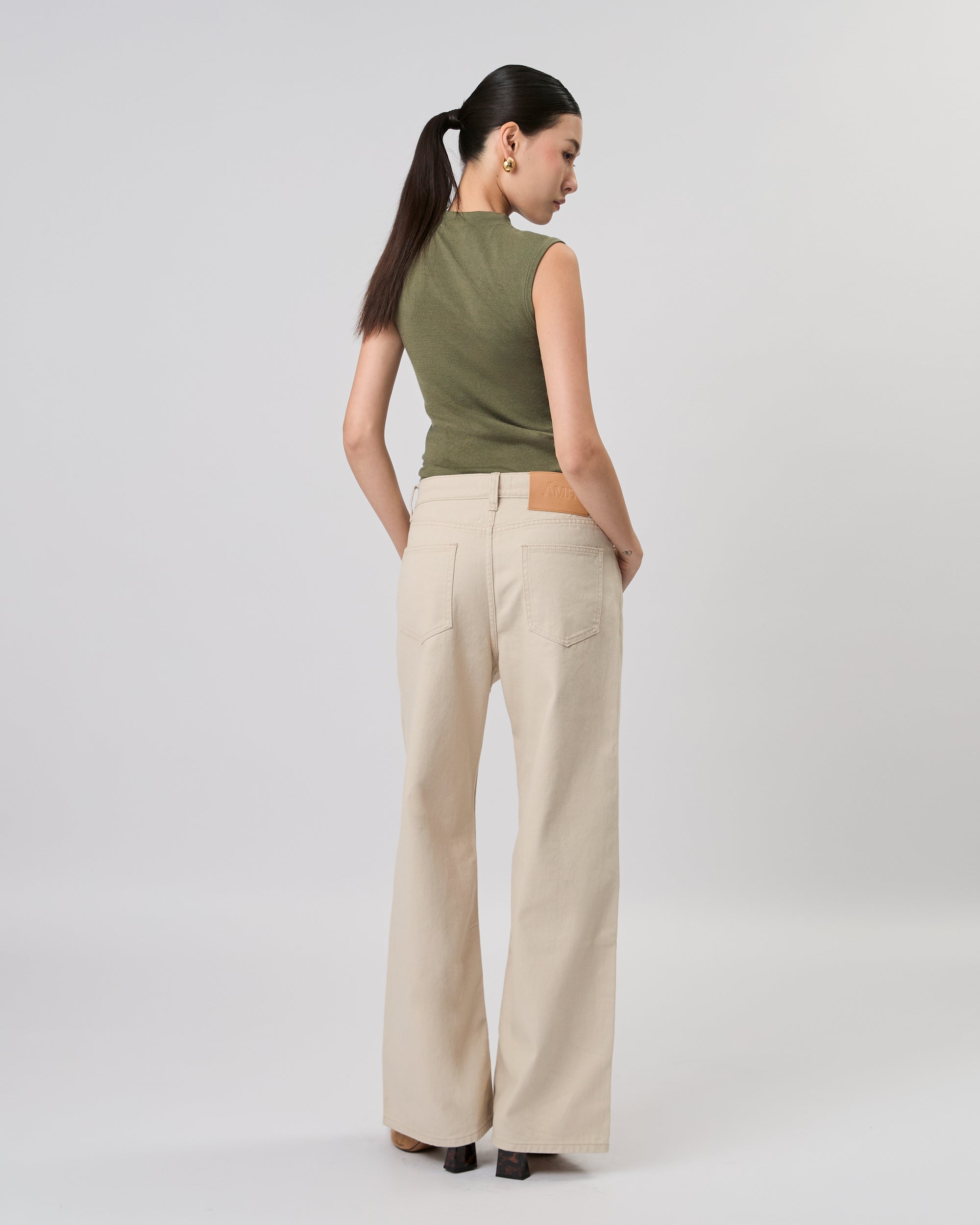 New Urban Drop - Cashmere High Neck Sleeveless Top in Smoke Green