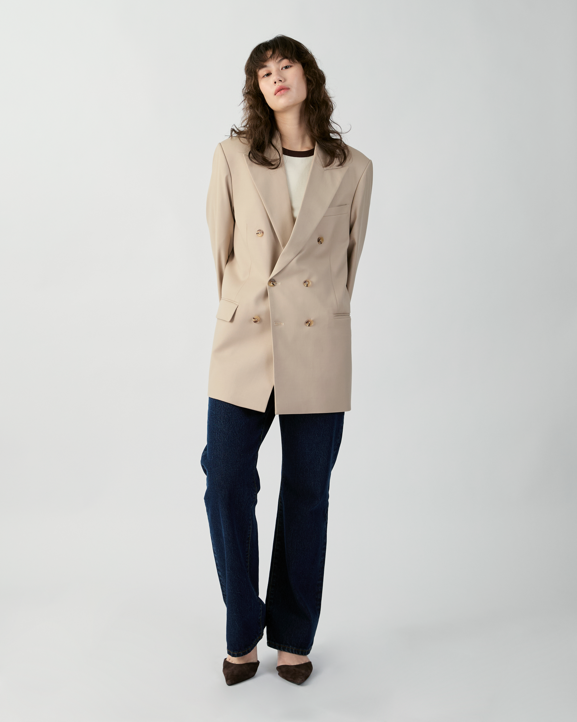 En Couleurs - Double Breasted Blazer in Beige