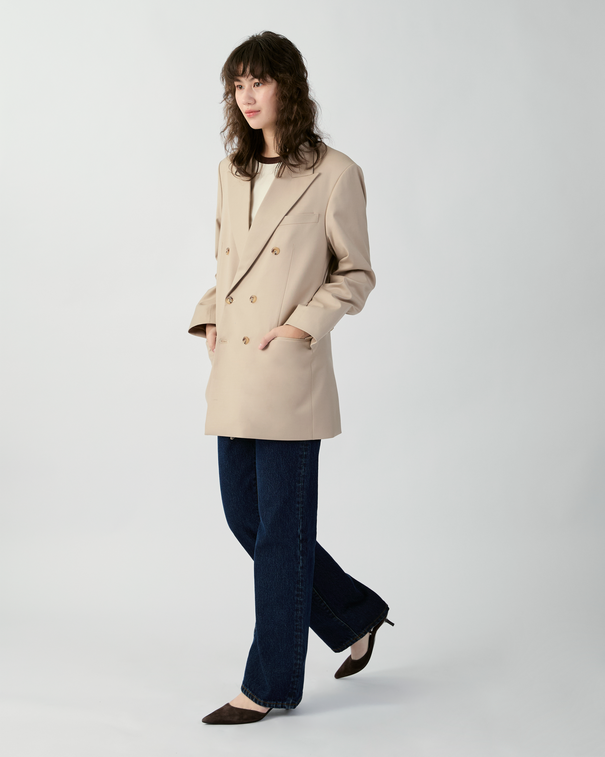 En Couleurs - Double Breasted Blazer in Beige