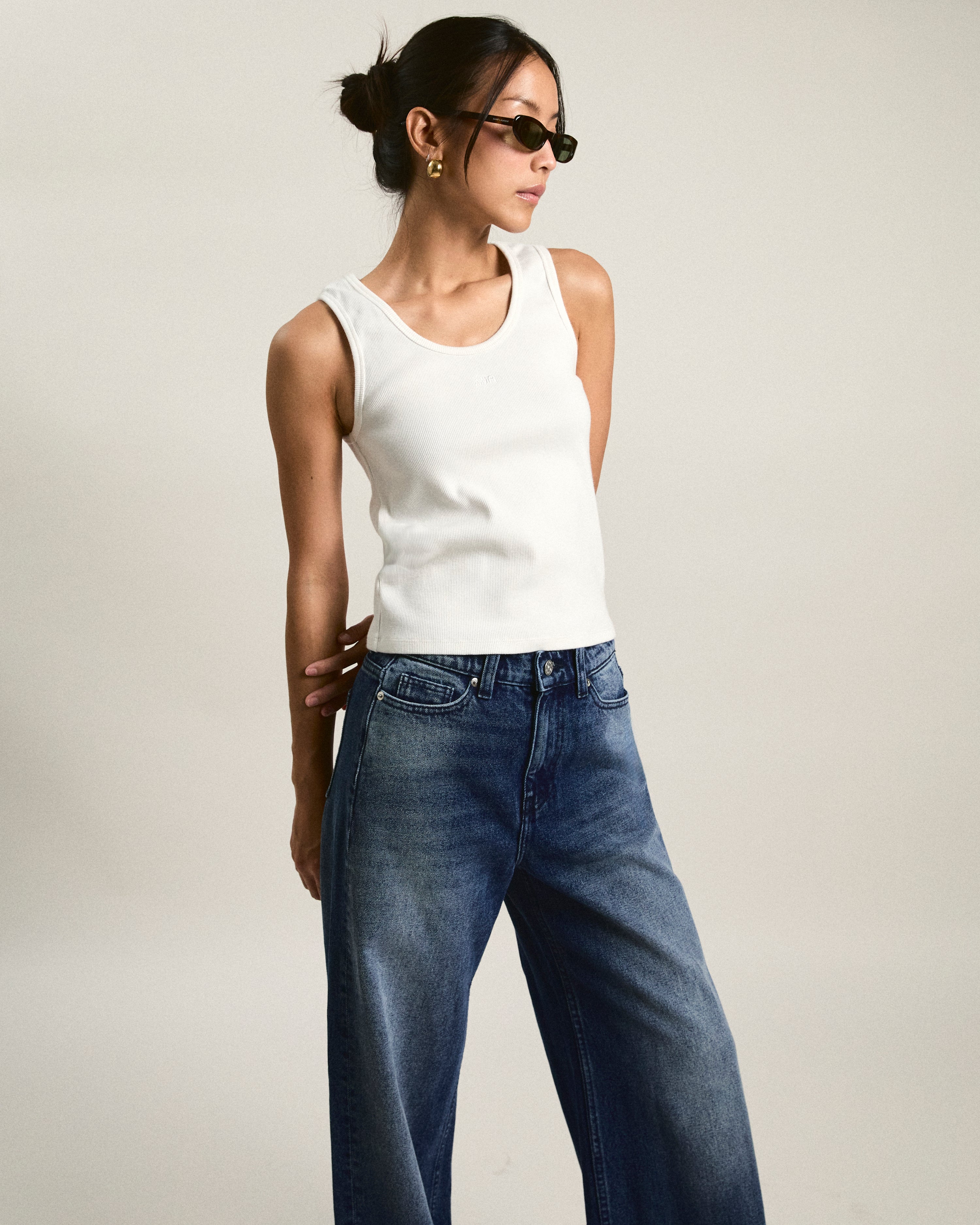 Découvrir - Scoop Neck Rib Tank in White